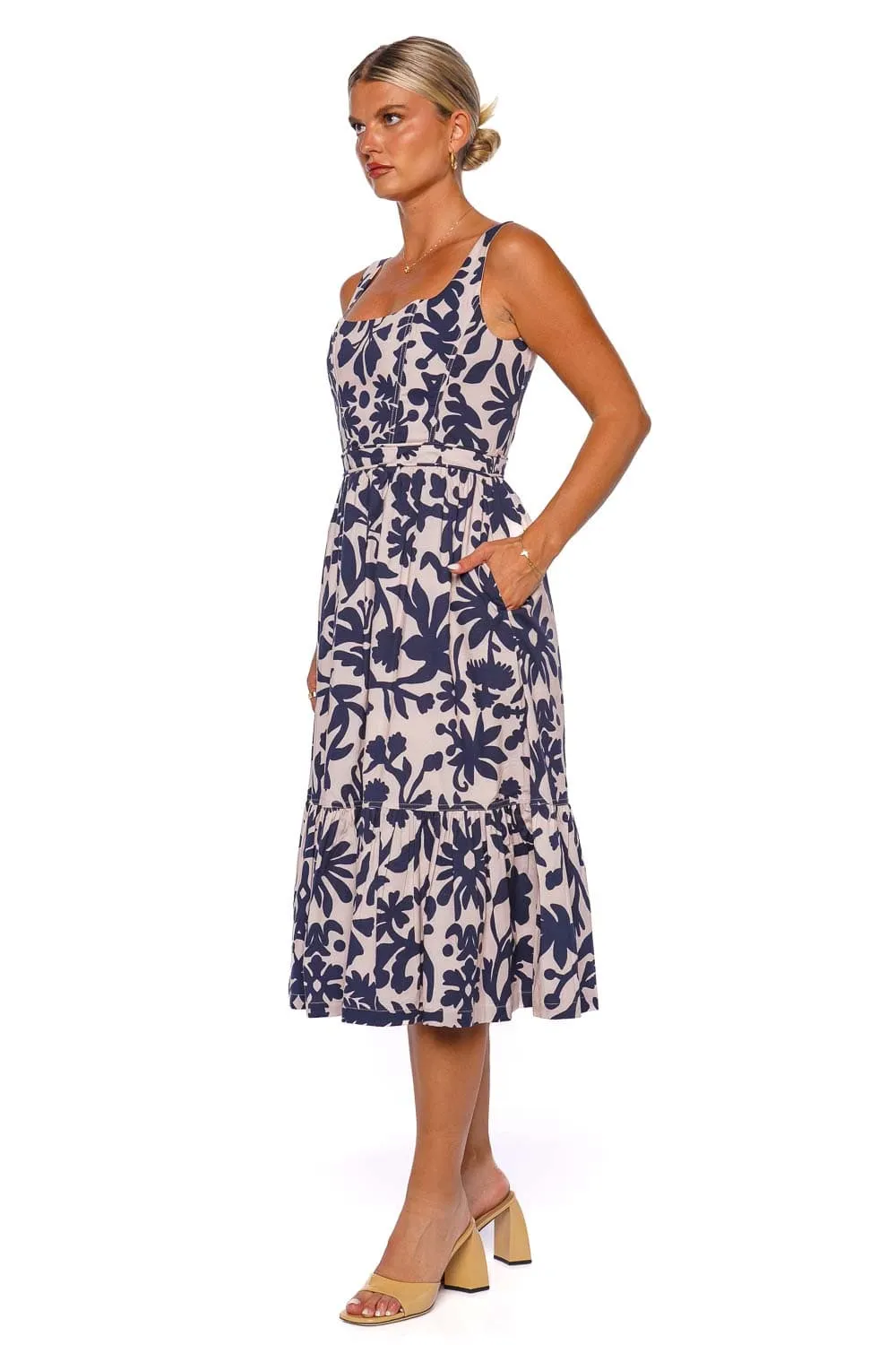 Encanto Navy Floral Cotton Midi Dress