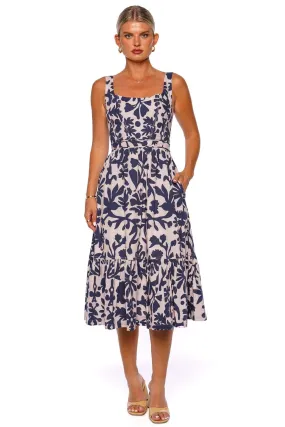 Encanto Navy Floral Cotton Midi Dress