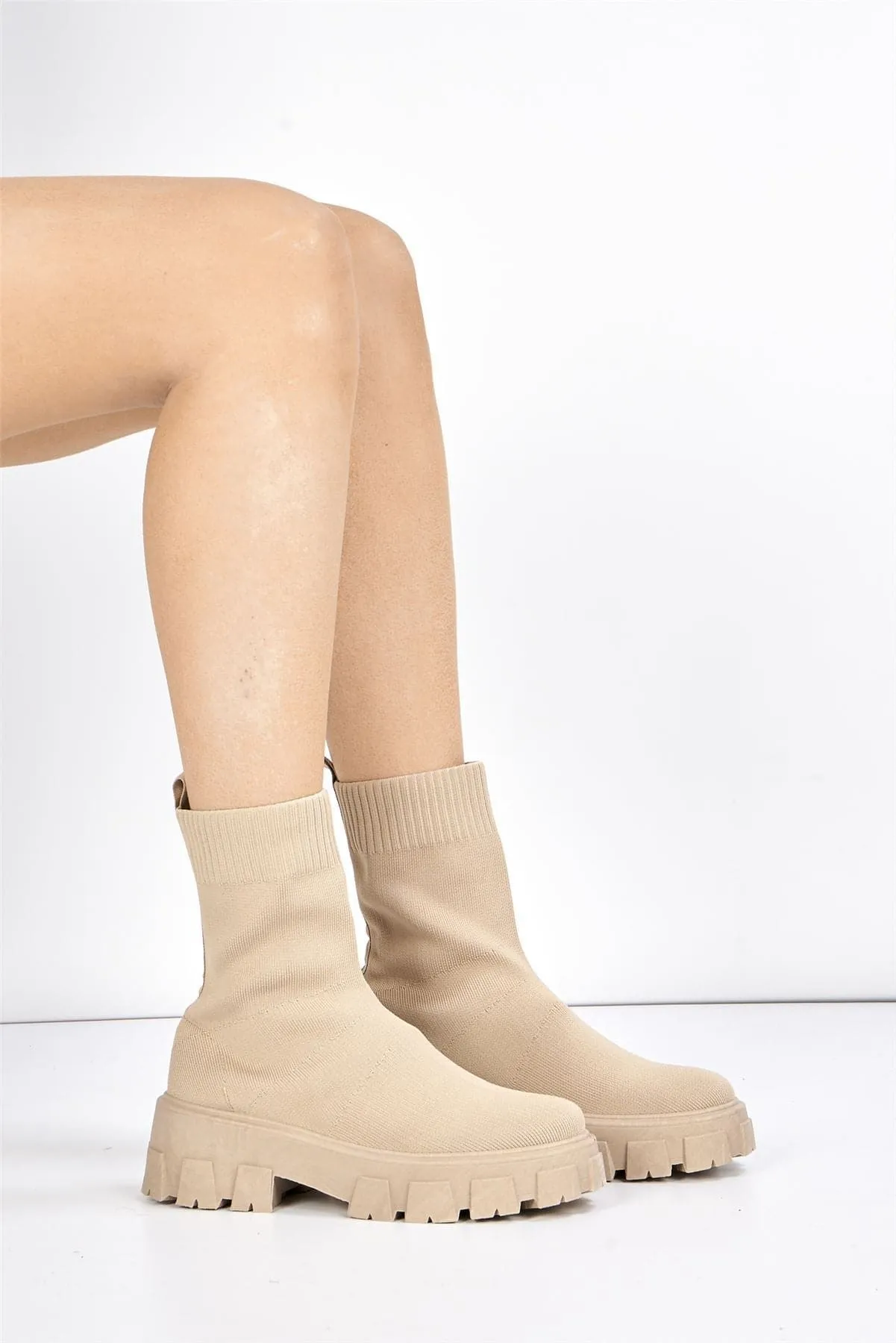 Enid Chunky Sock Boot in Cream