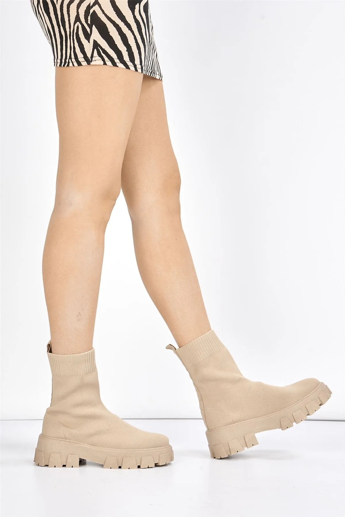 Enid Chunky Sock Boot in Cream