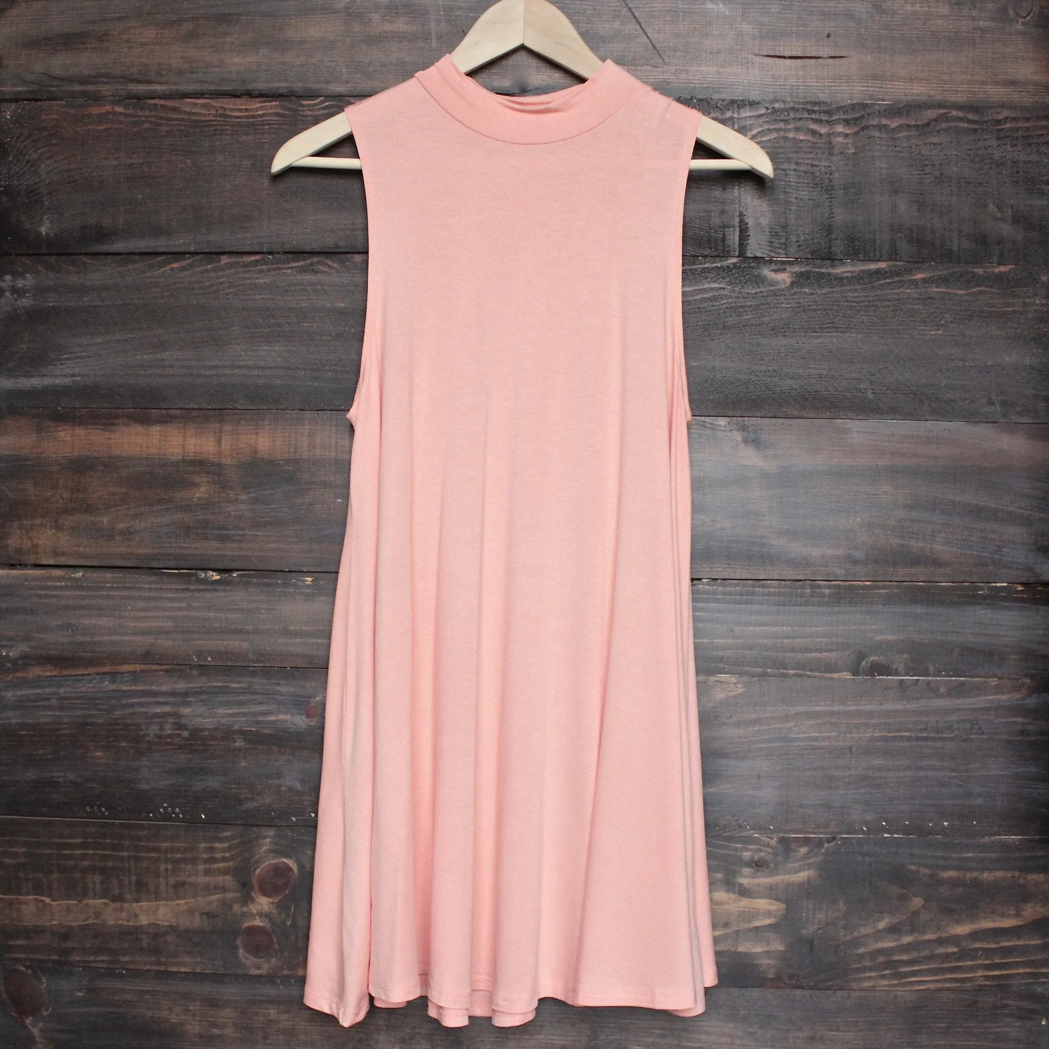 Final Sale - BSIC - Solid High Neck Tank Mini Dress in Coral