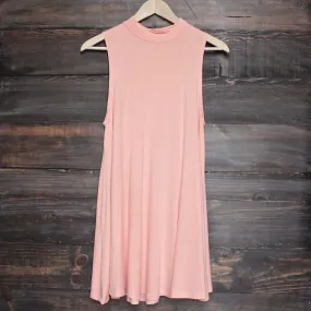 Final Sale - BSIC - Solid High Neck Tank Mini Dress in Coral