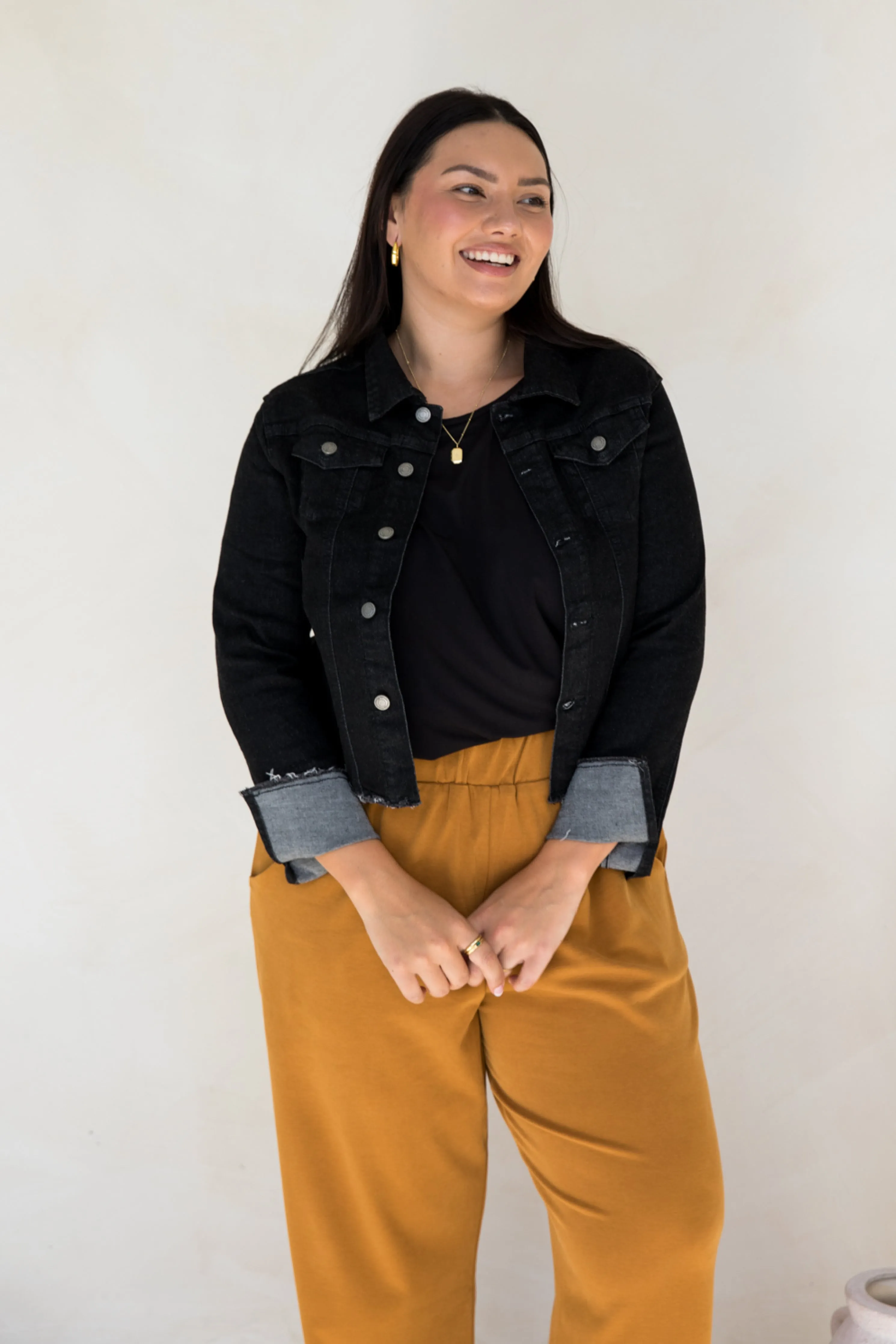 Frayed Denim Jacket in Black