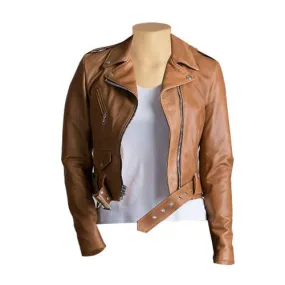 Gina's crop biker leather jacket with waist belt