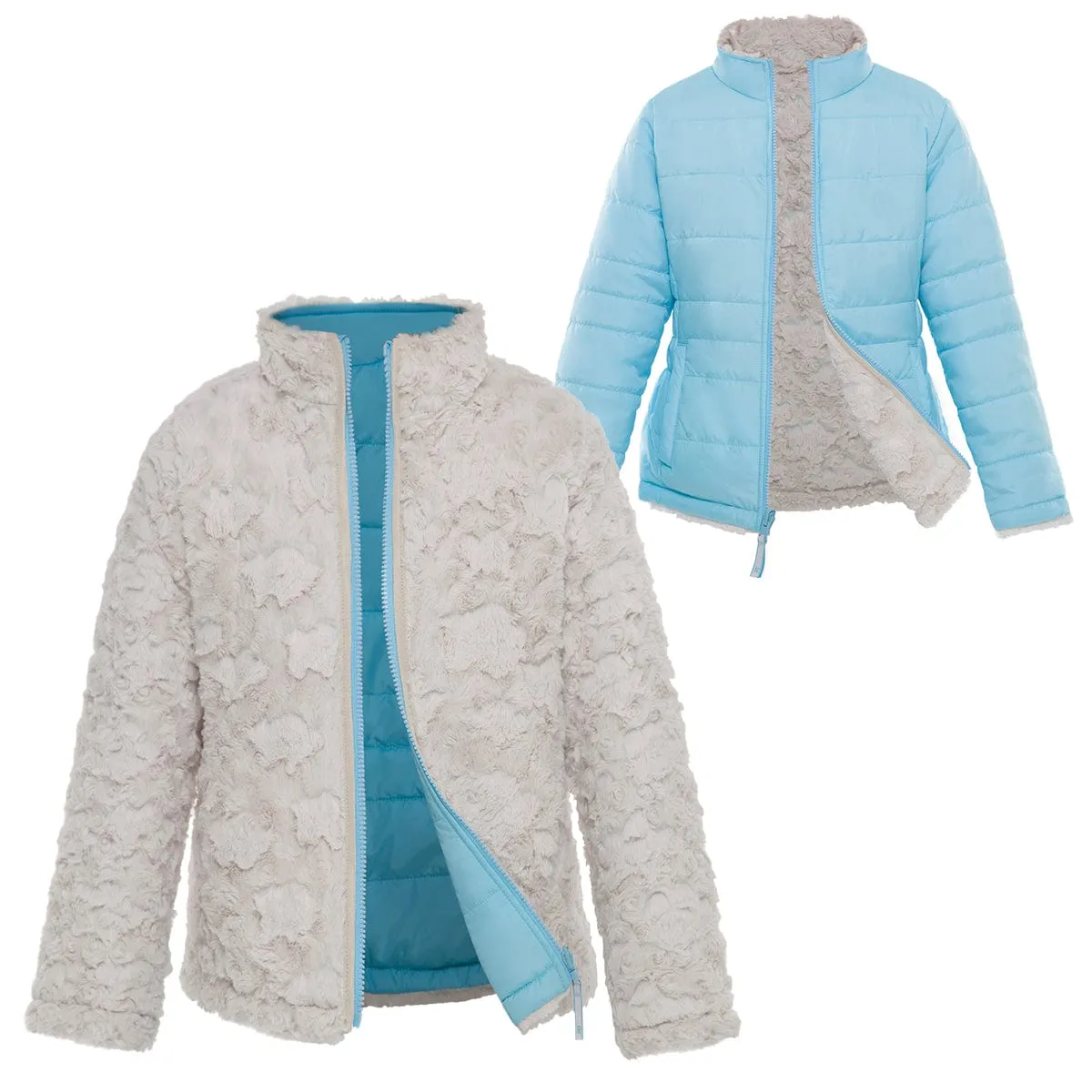 Girls' Reversible Sherpa Fleece Puffer Jacket