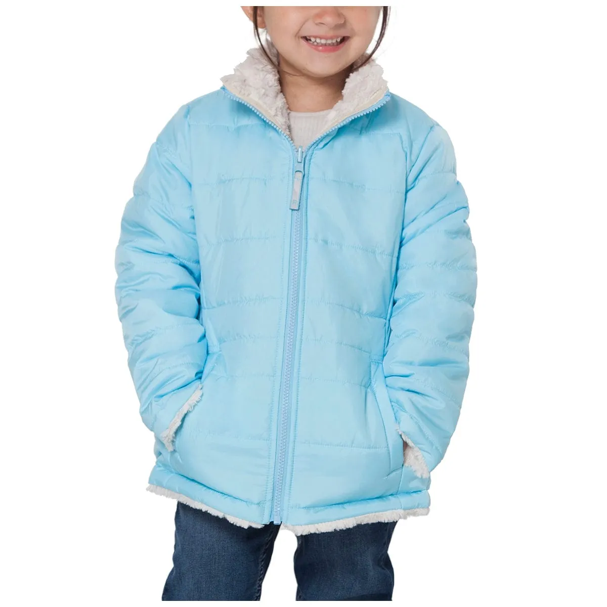 Girls' Reversible Sherpa Fleece Puffer Jacket