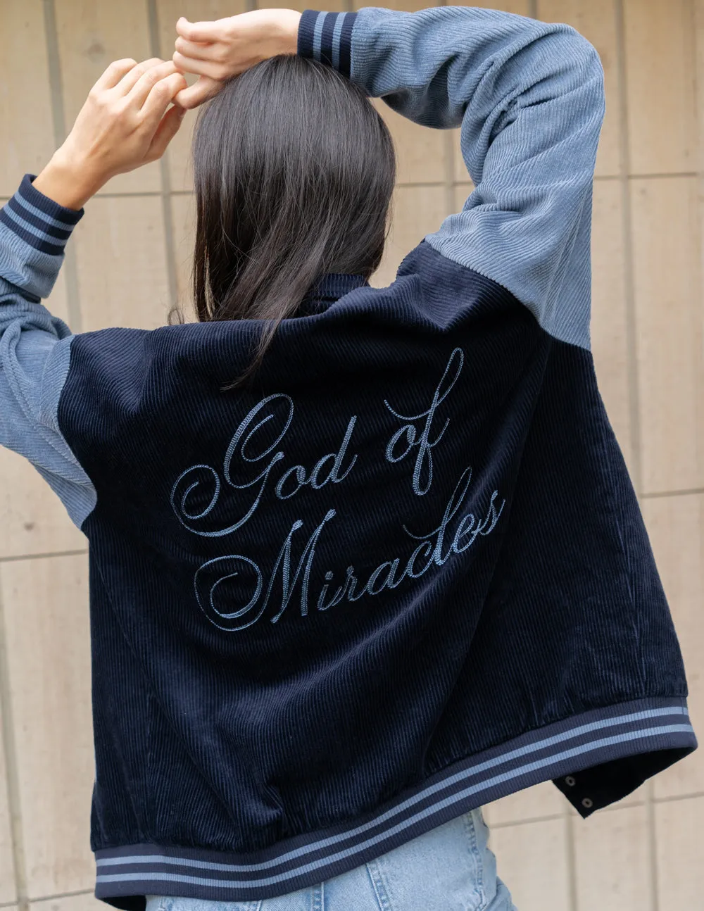 God of Miracles Navy Bomber Jacket