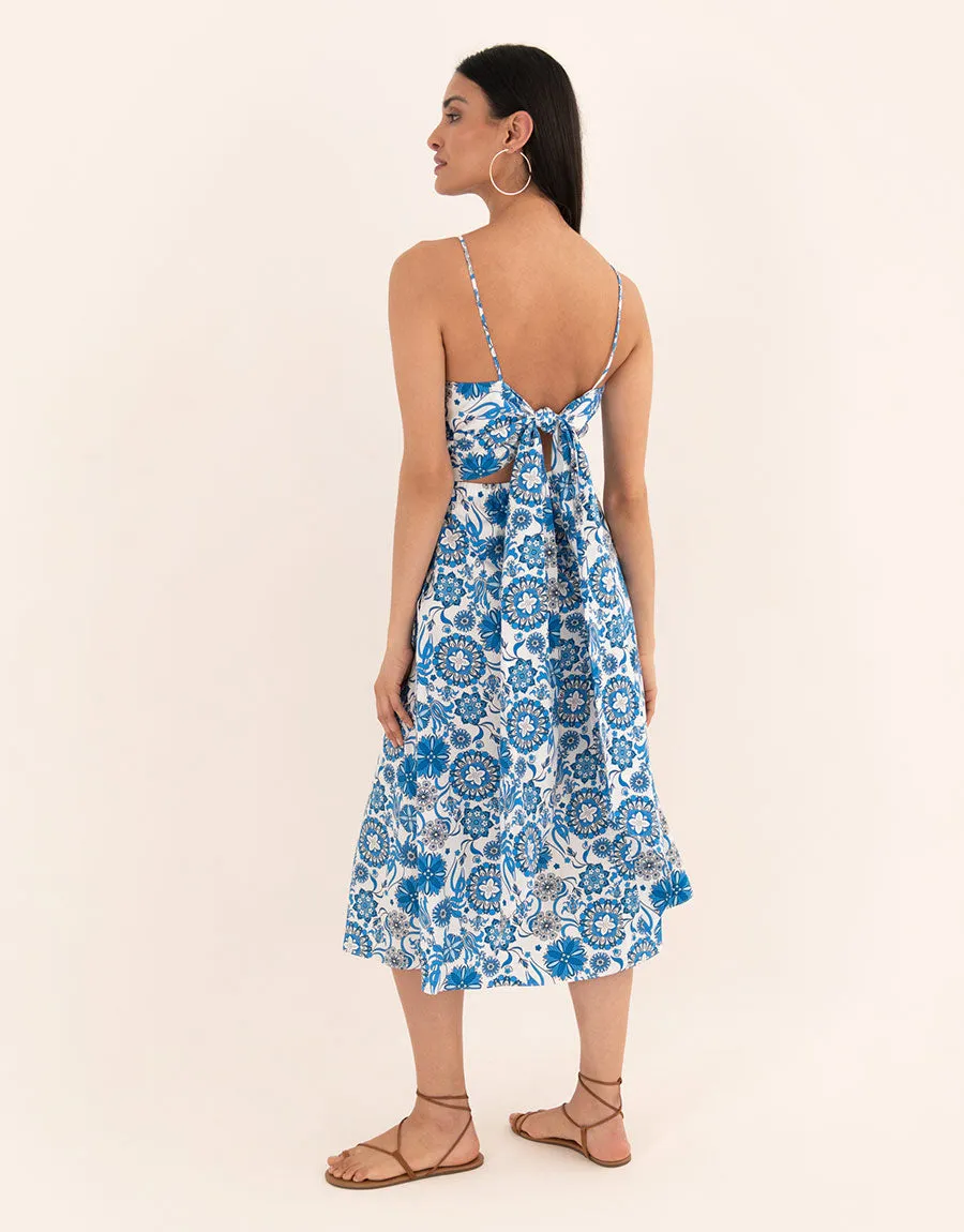 Goreti Cotton Midi Dress - Space Flower Blue