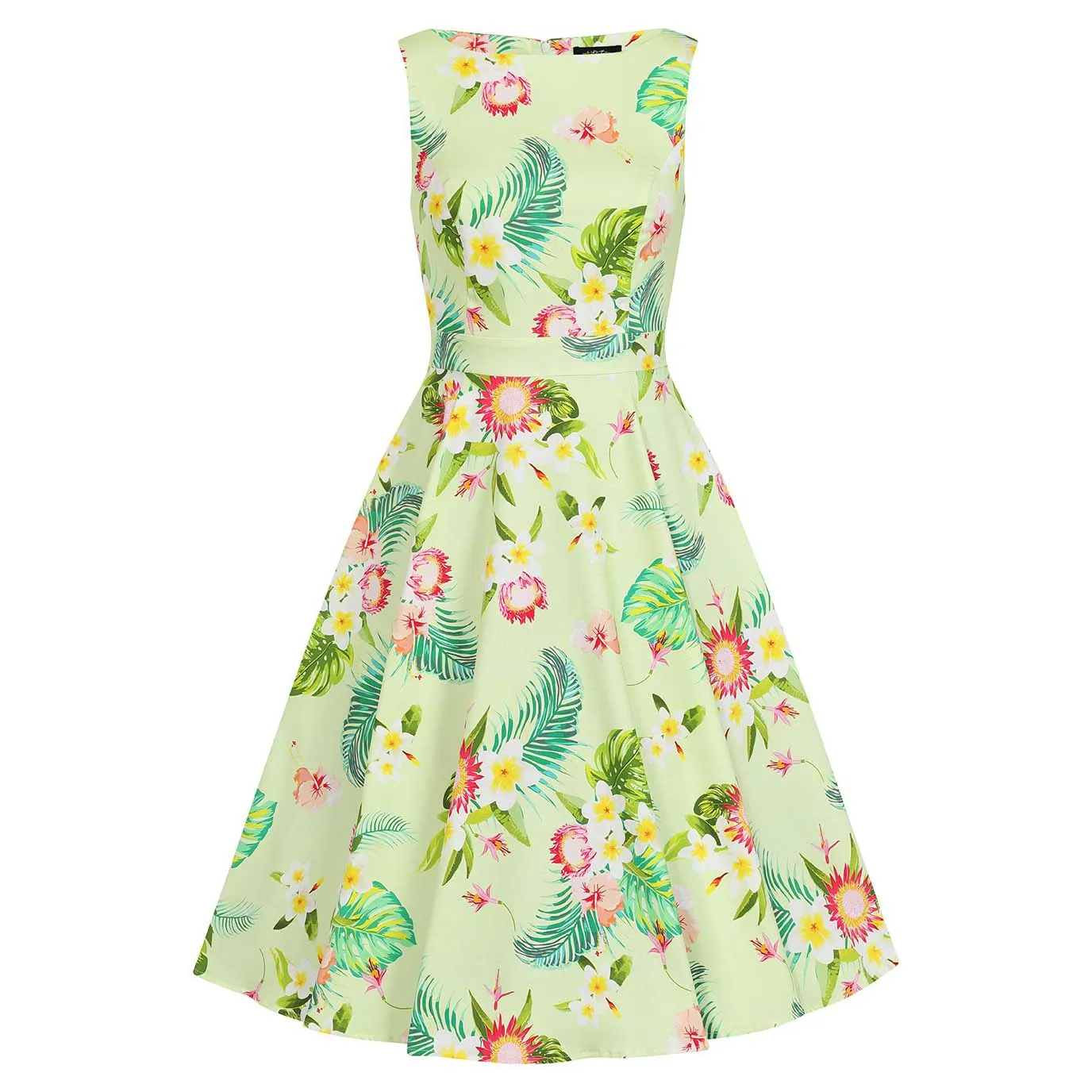 Green Tropical Floral Audrey Rockabilly 50s Swing Dress