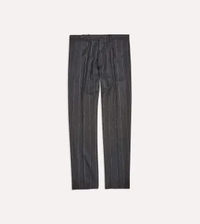 Grey Chalkstripe Wool Flannel Flat Front Trouser