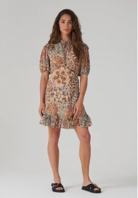 High-Neck Mini Tea Dress in Floral Animal Print - Outlet