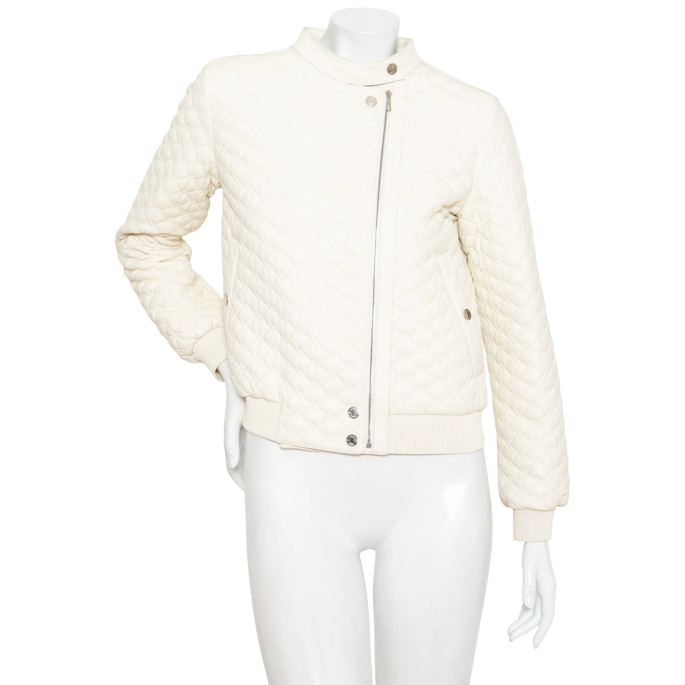 Ivory Quilted Leather and Shearling Jacket