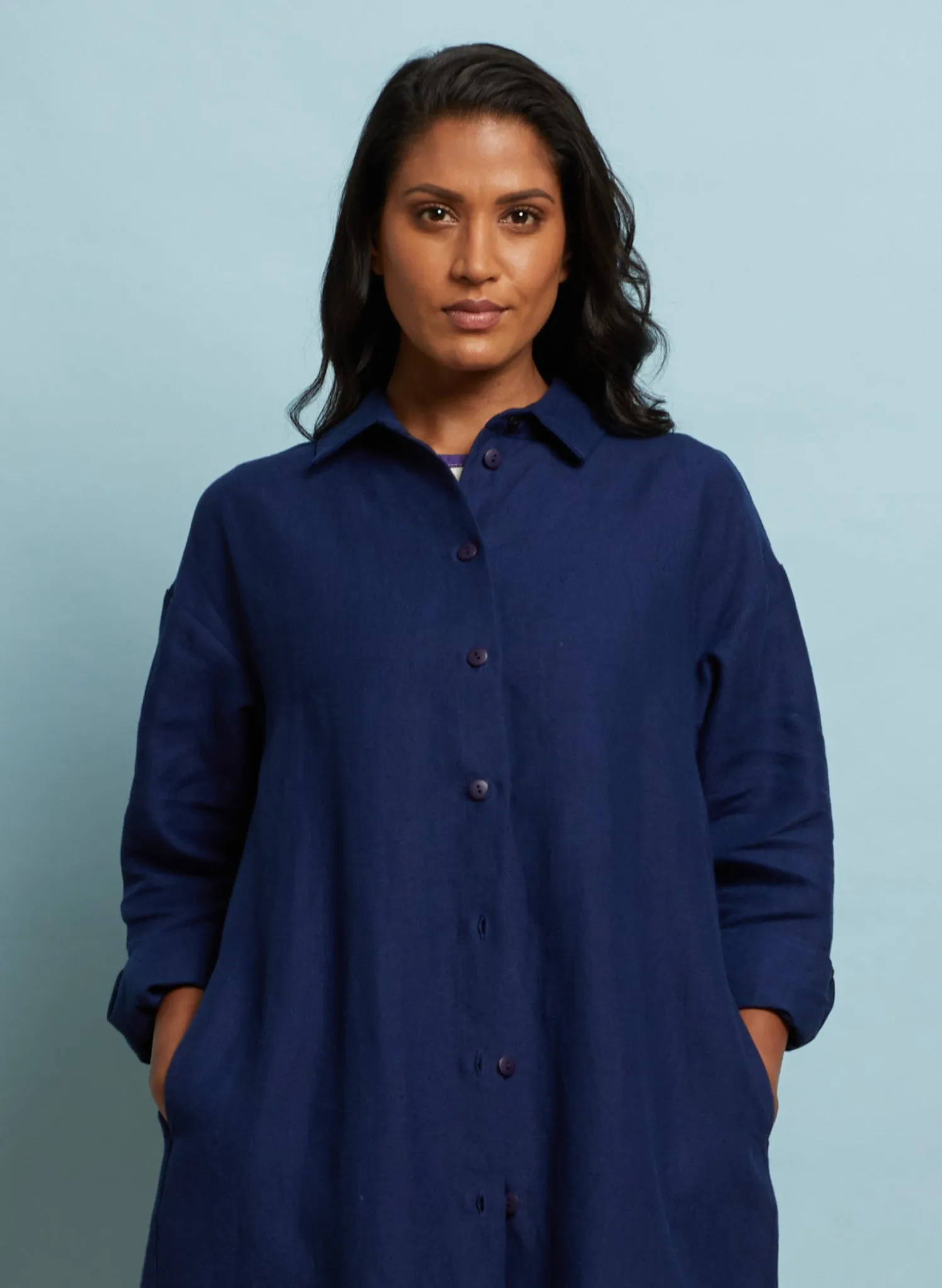 Izzy Dress - Navy Linen