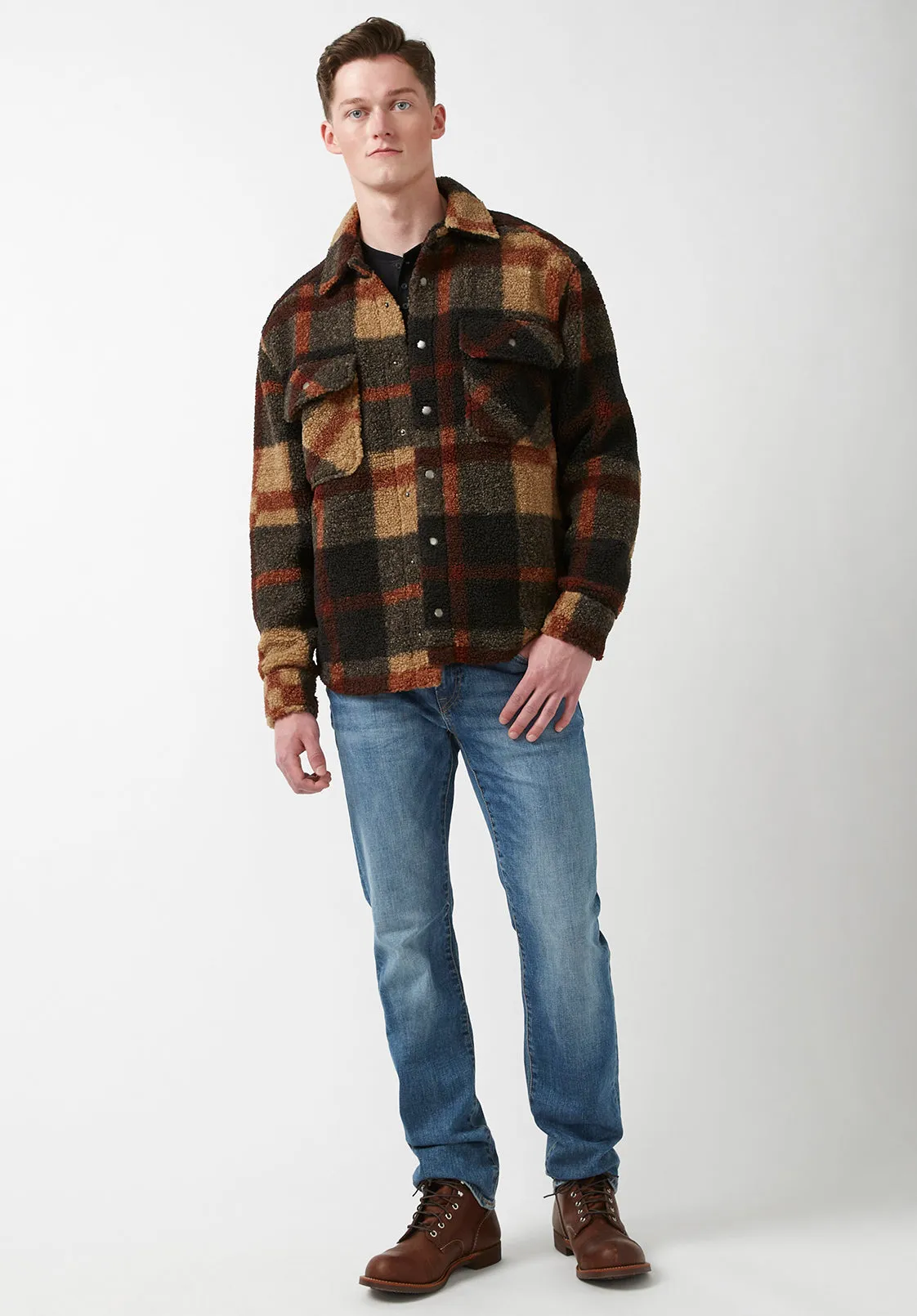 Jadel Men's Sherpa Shacket in Brown Plaid - BPM14489