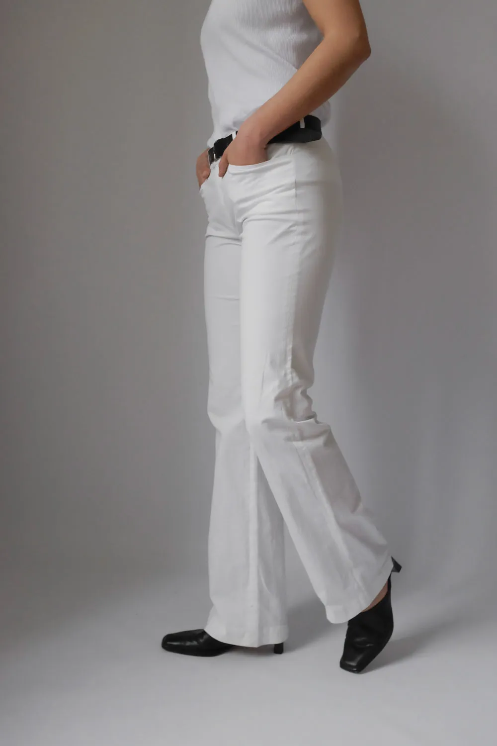 JOSEPH WHITE FLARED LOW WAIST PANTS