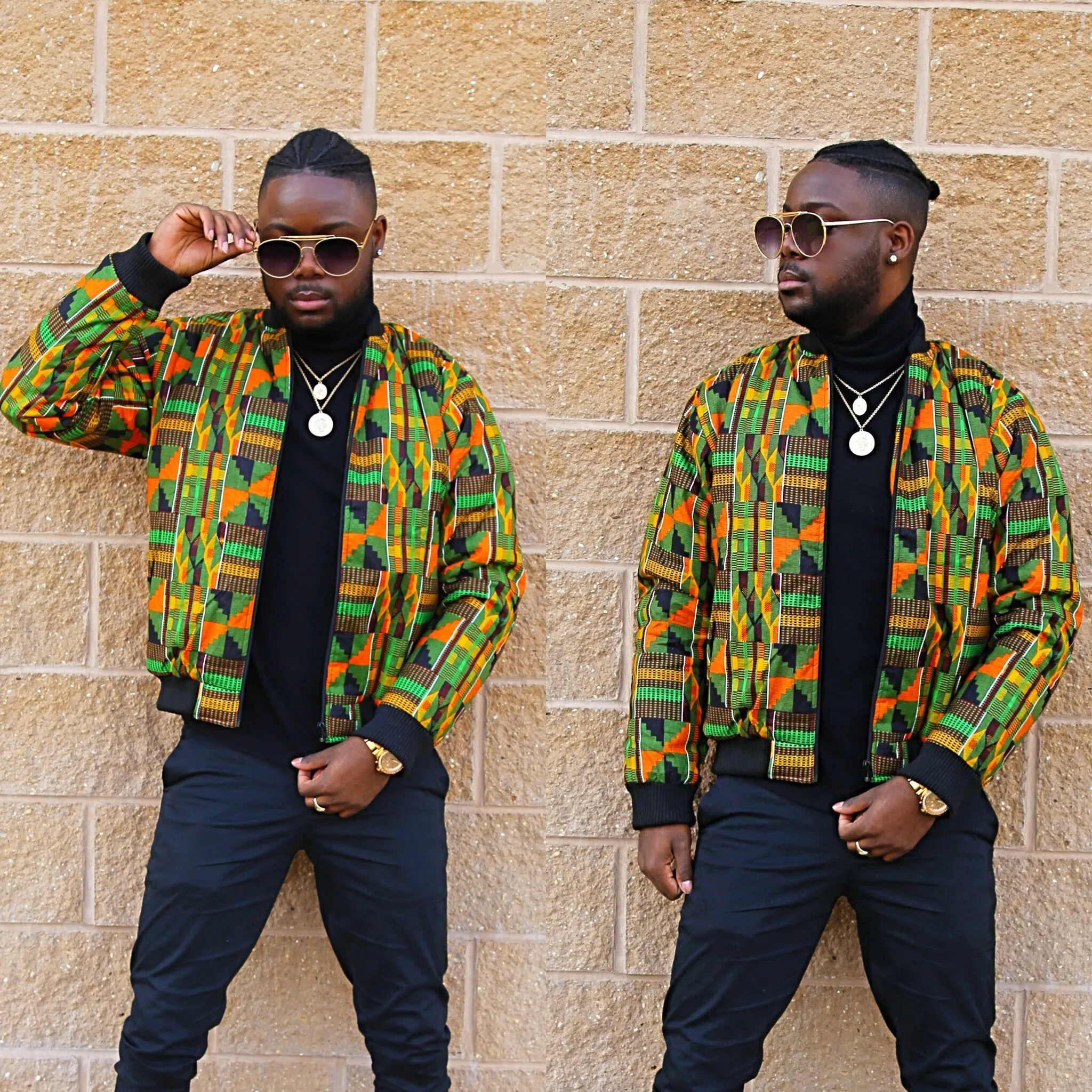 Kente verde bomber jacket