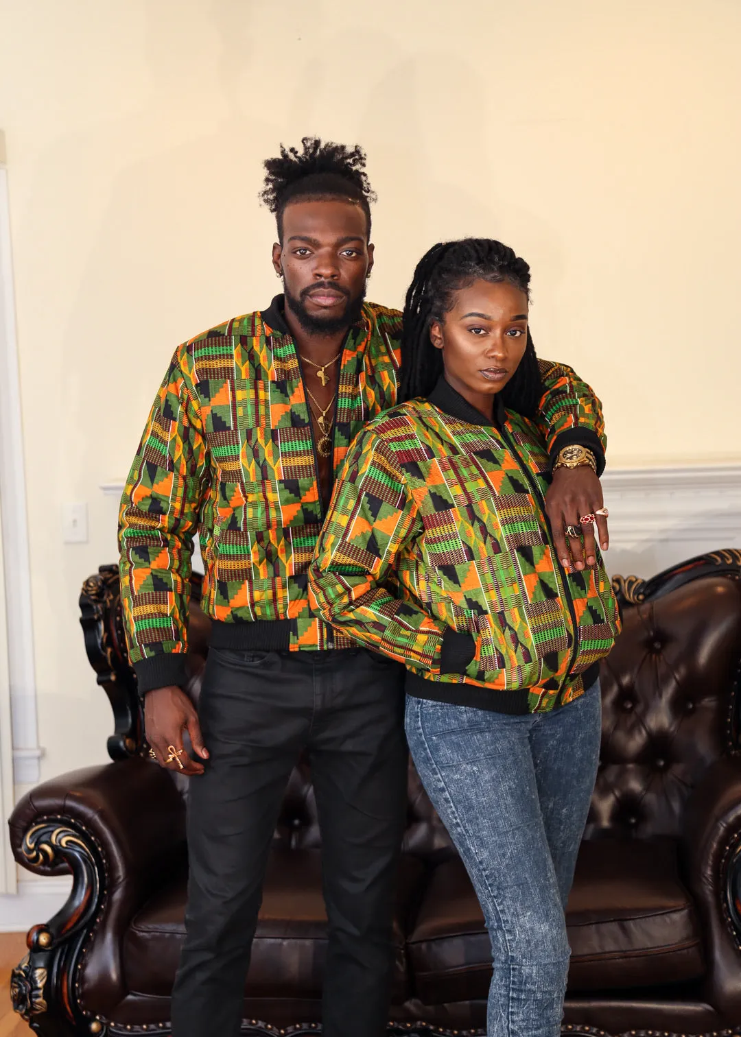 Kente verde bomber jacket