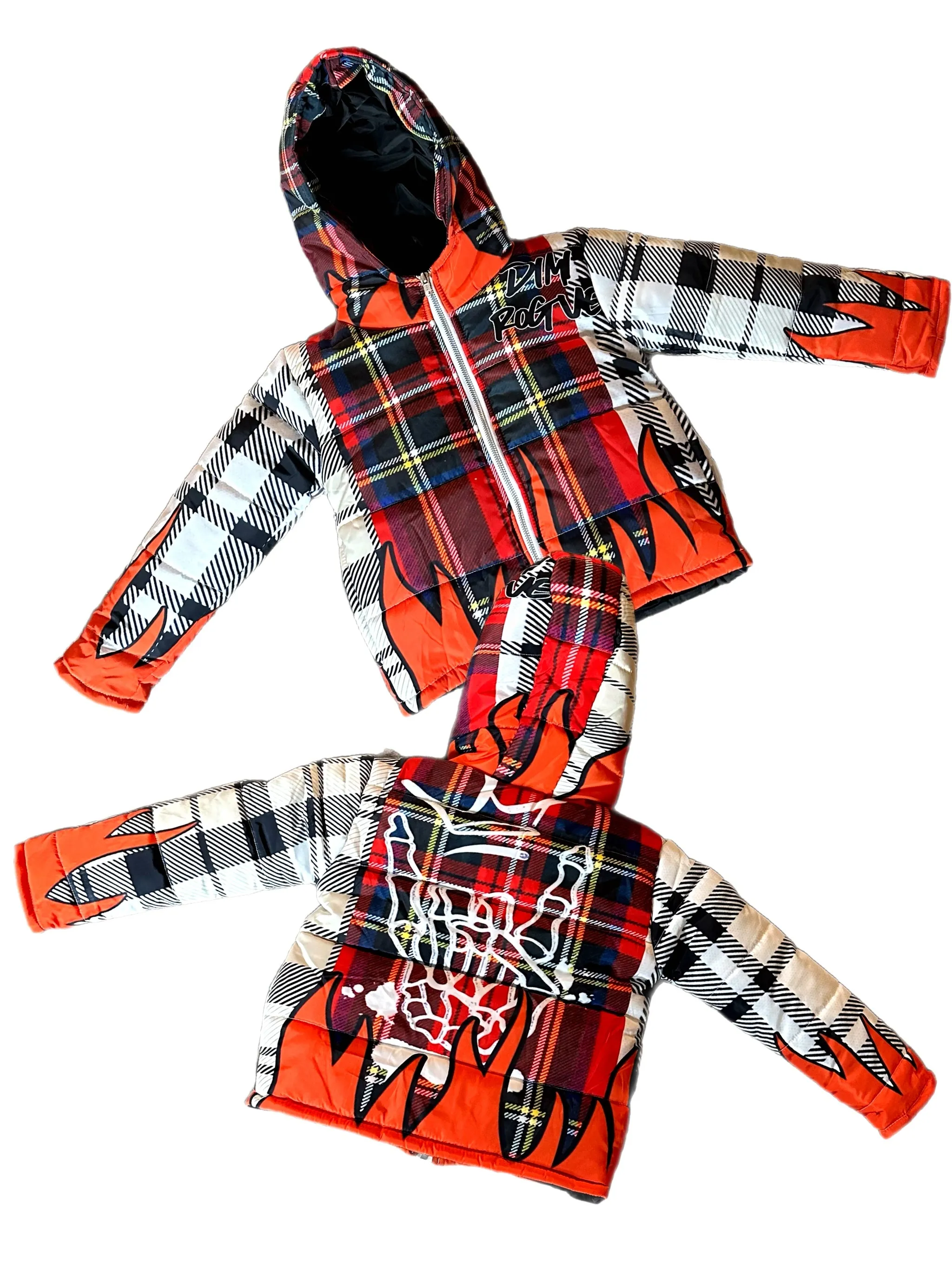 Kids fire plaid Puffer