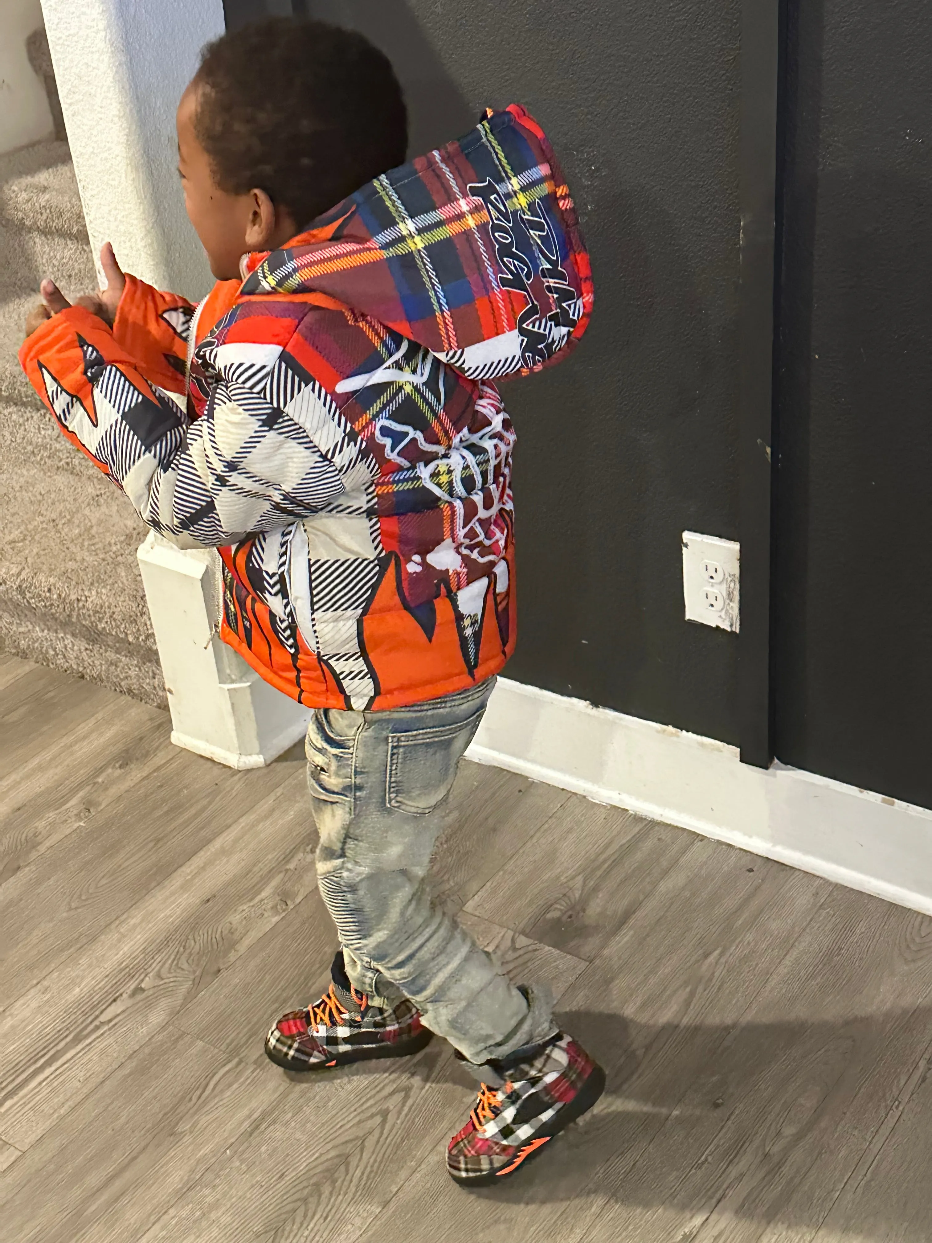 Kids fire plaid Puffer