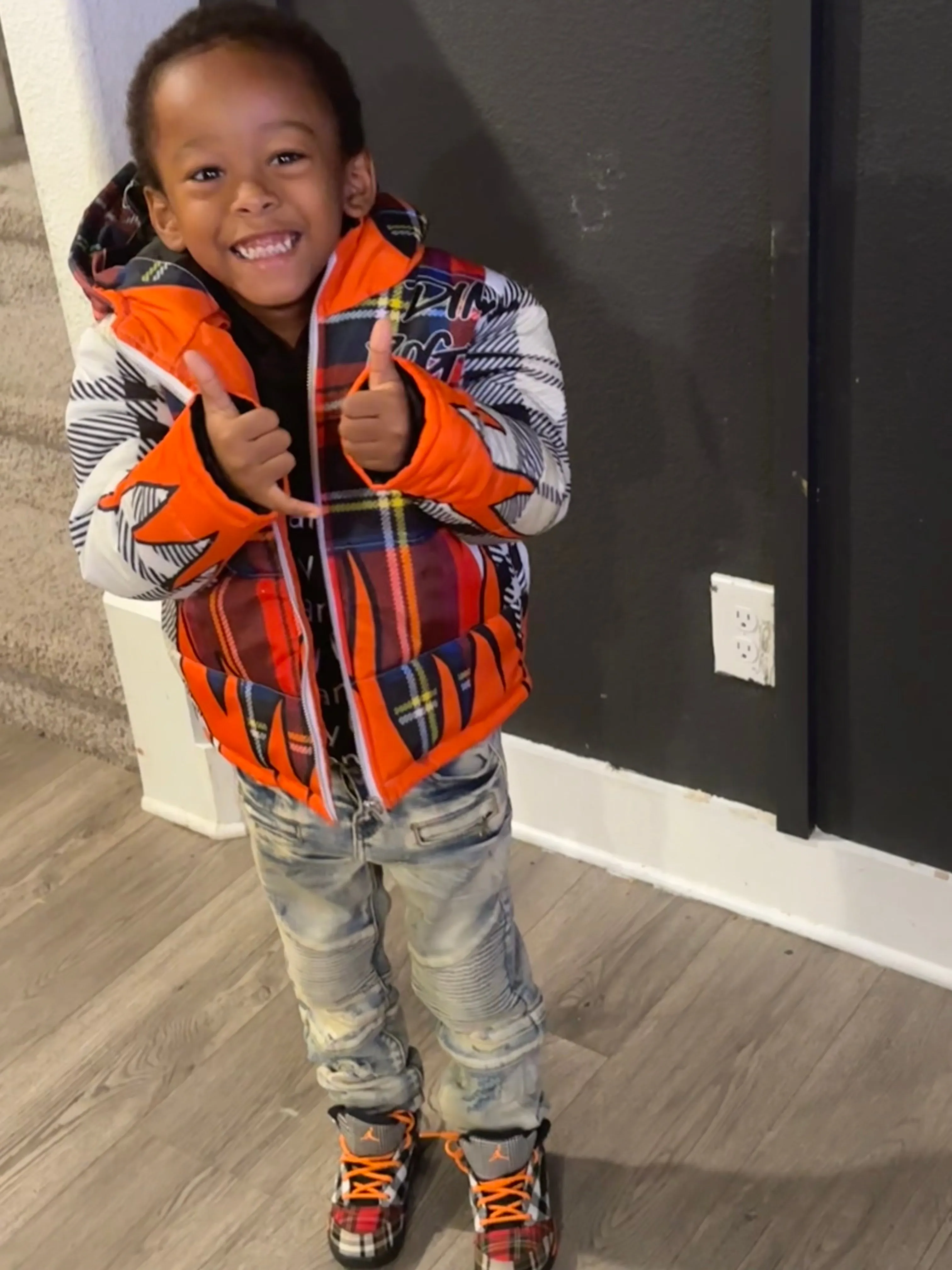 Kids fire plaid Puffer