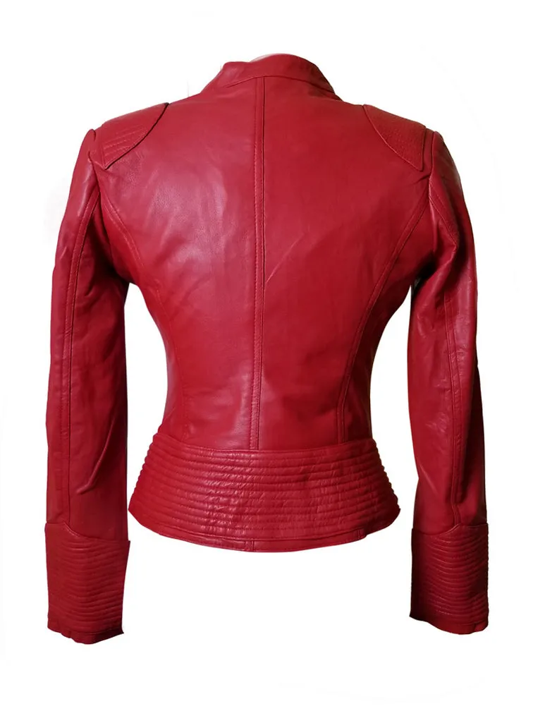 Kirby’s Red Leather Jacket With Buttoned Collar