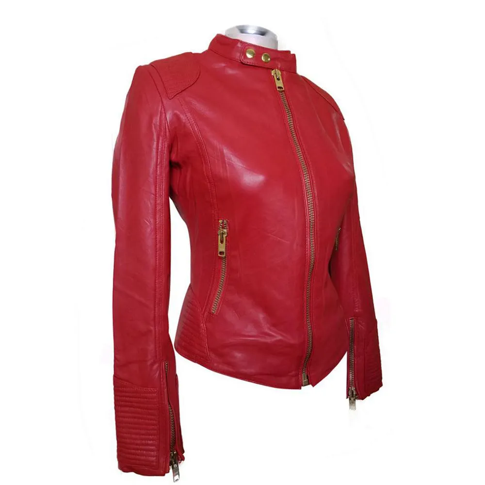 Kirby’s Red Leather Jacket With Buttoned Collar