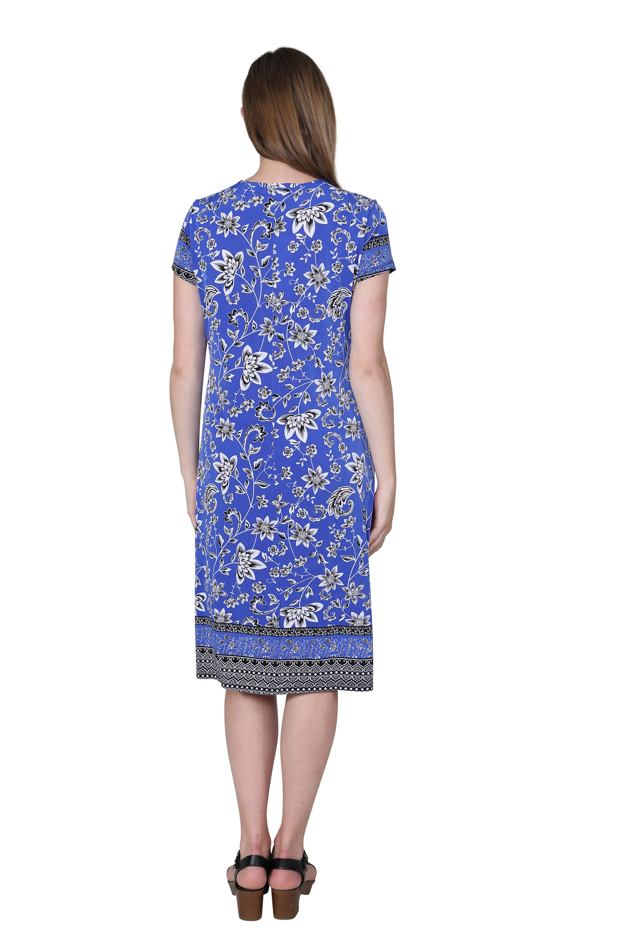 La Cera Floral Border Print Short Sleeve Dress