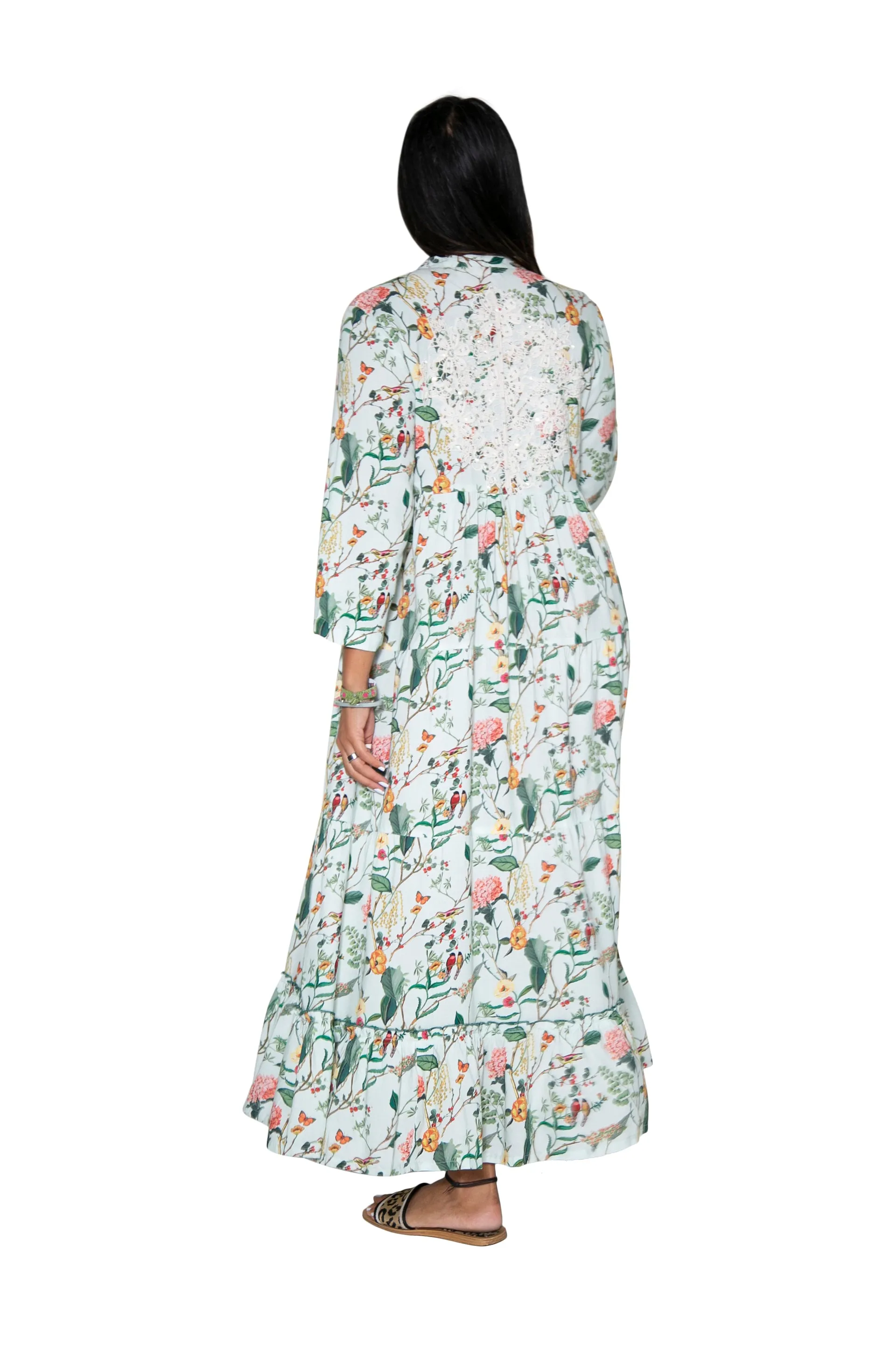 La Cera Lovebird Floral Print Maxi Dress