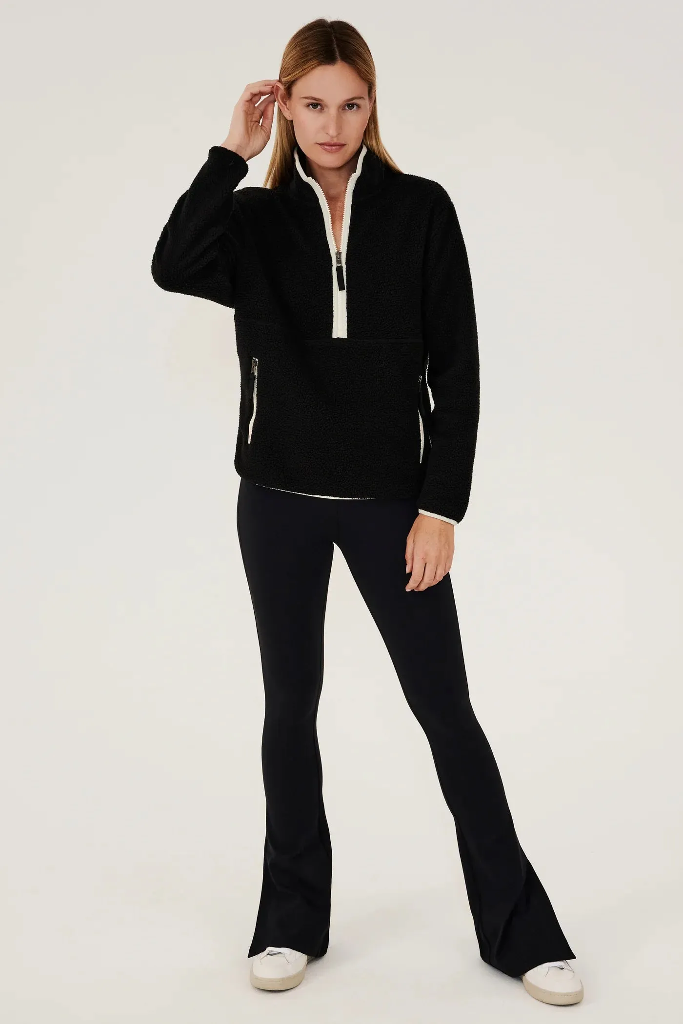 Libby Sherpa Half Zip: Black/Creme