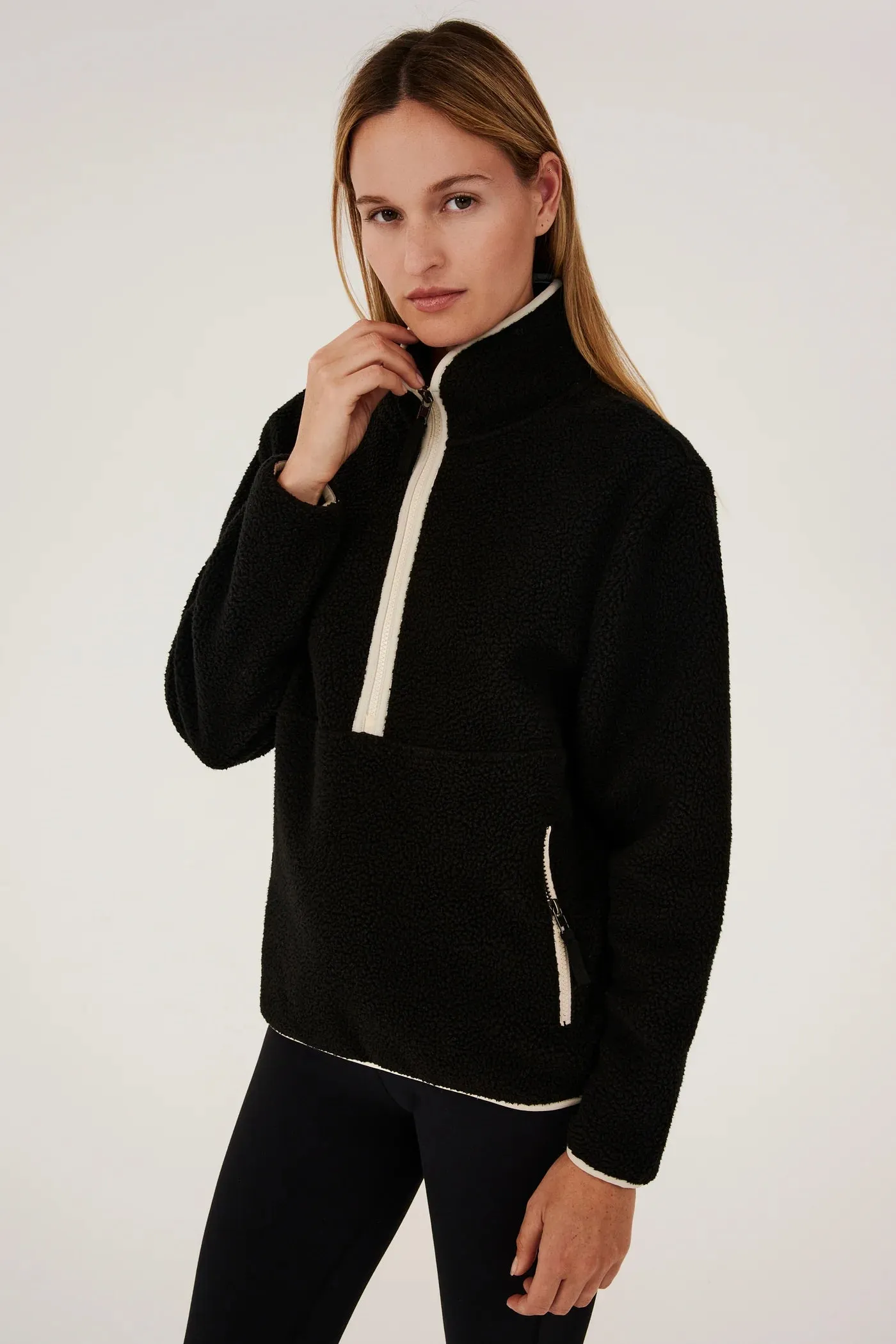 Libby Sherpa Half Zip: Black/Creme