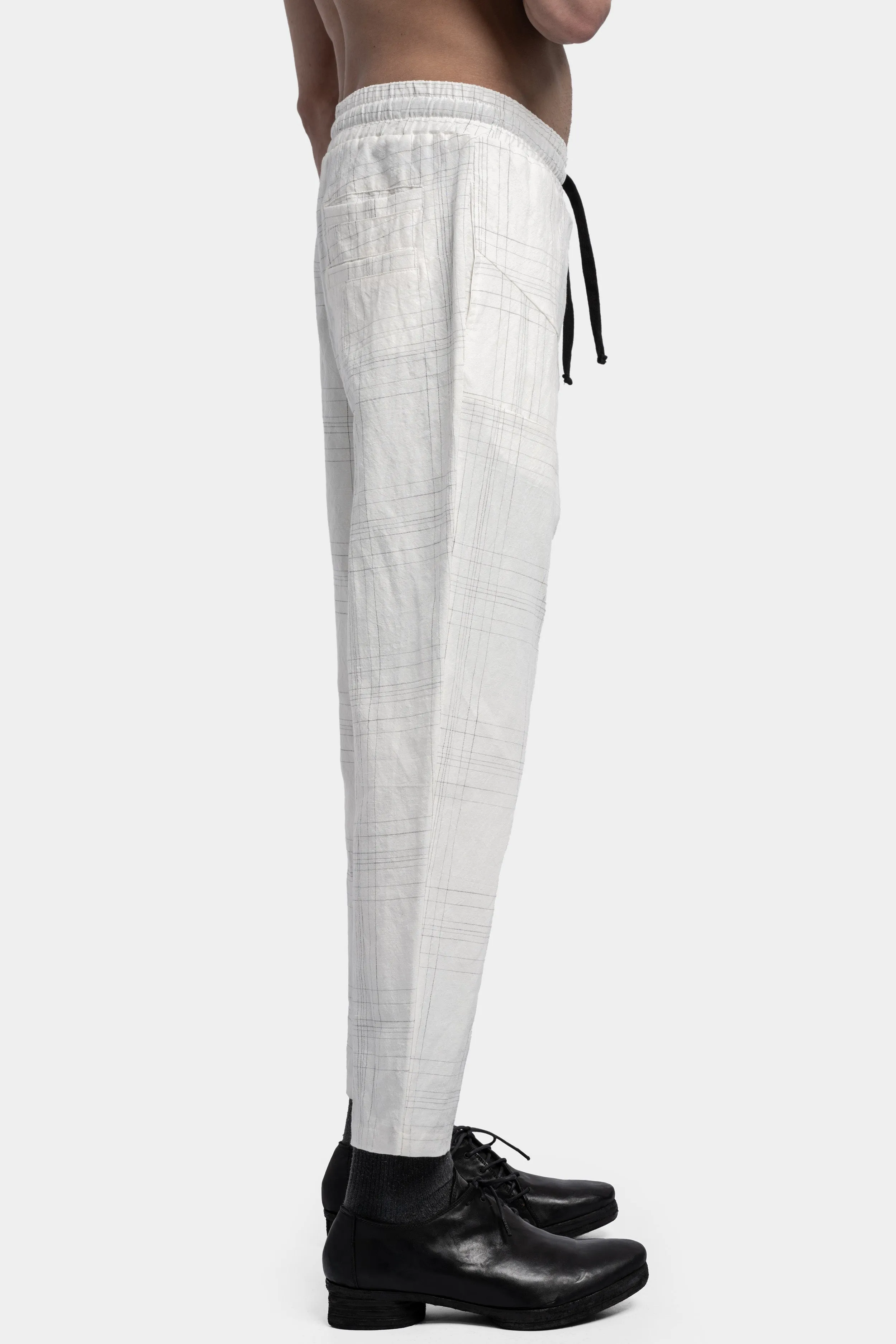 Linen blend drawstring trousers, White