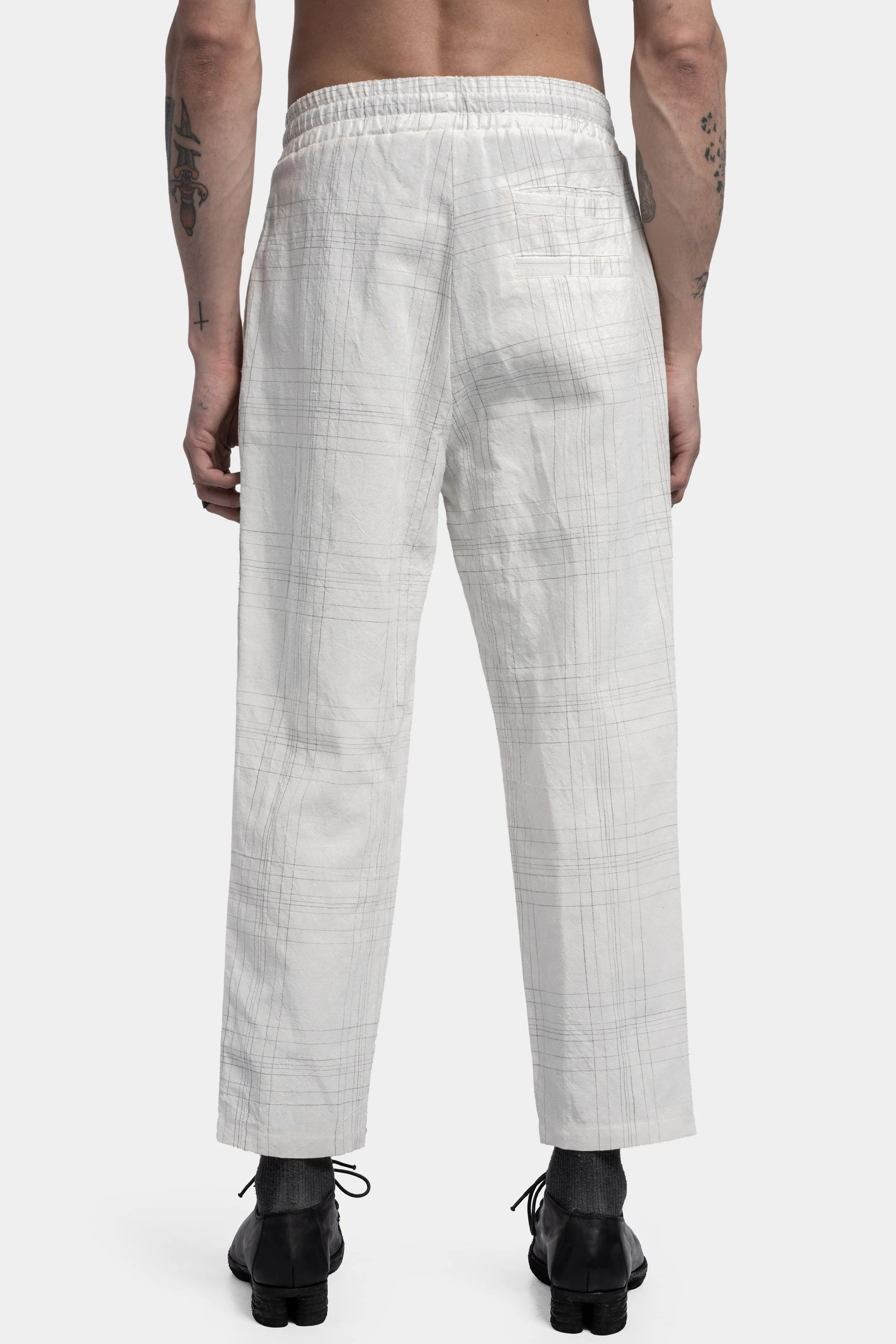 Linen blend drawstring trousers, White