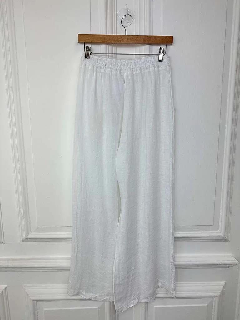 Linen Wide Leg Trousers - White