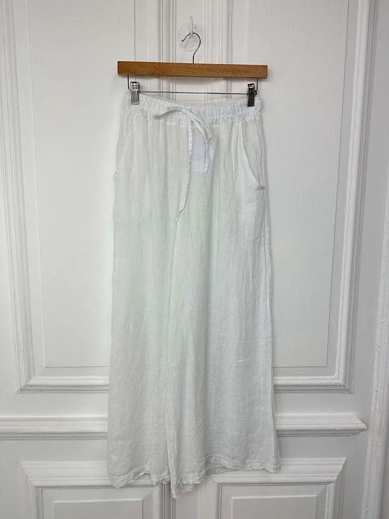 Linen Wide Leg Trousers - White