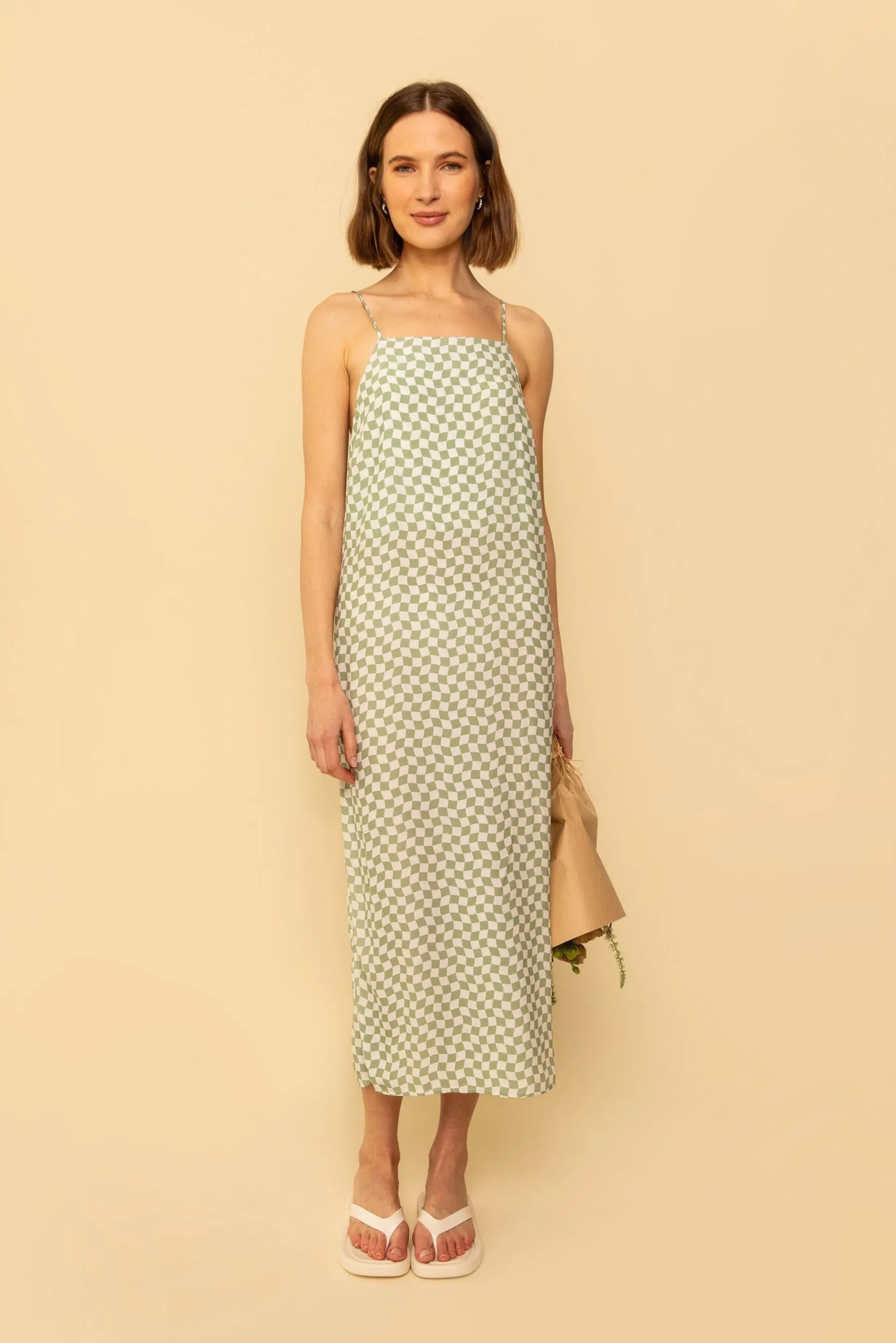 Loni Dress in Sage Check