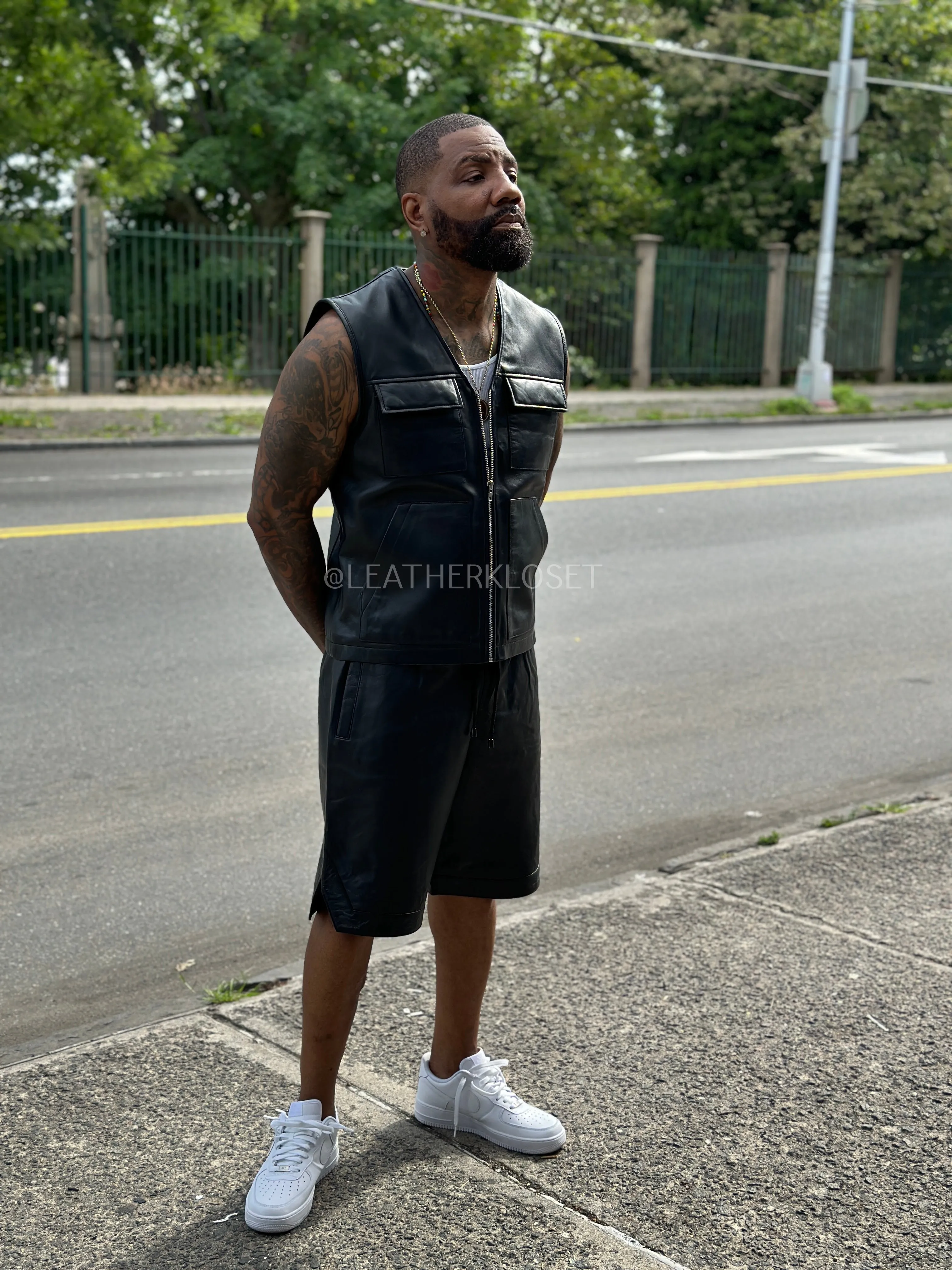 Men's 2 Live and Die Vest With Leather Shorts [Black]