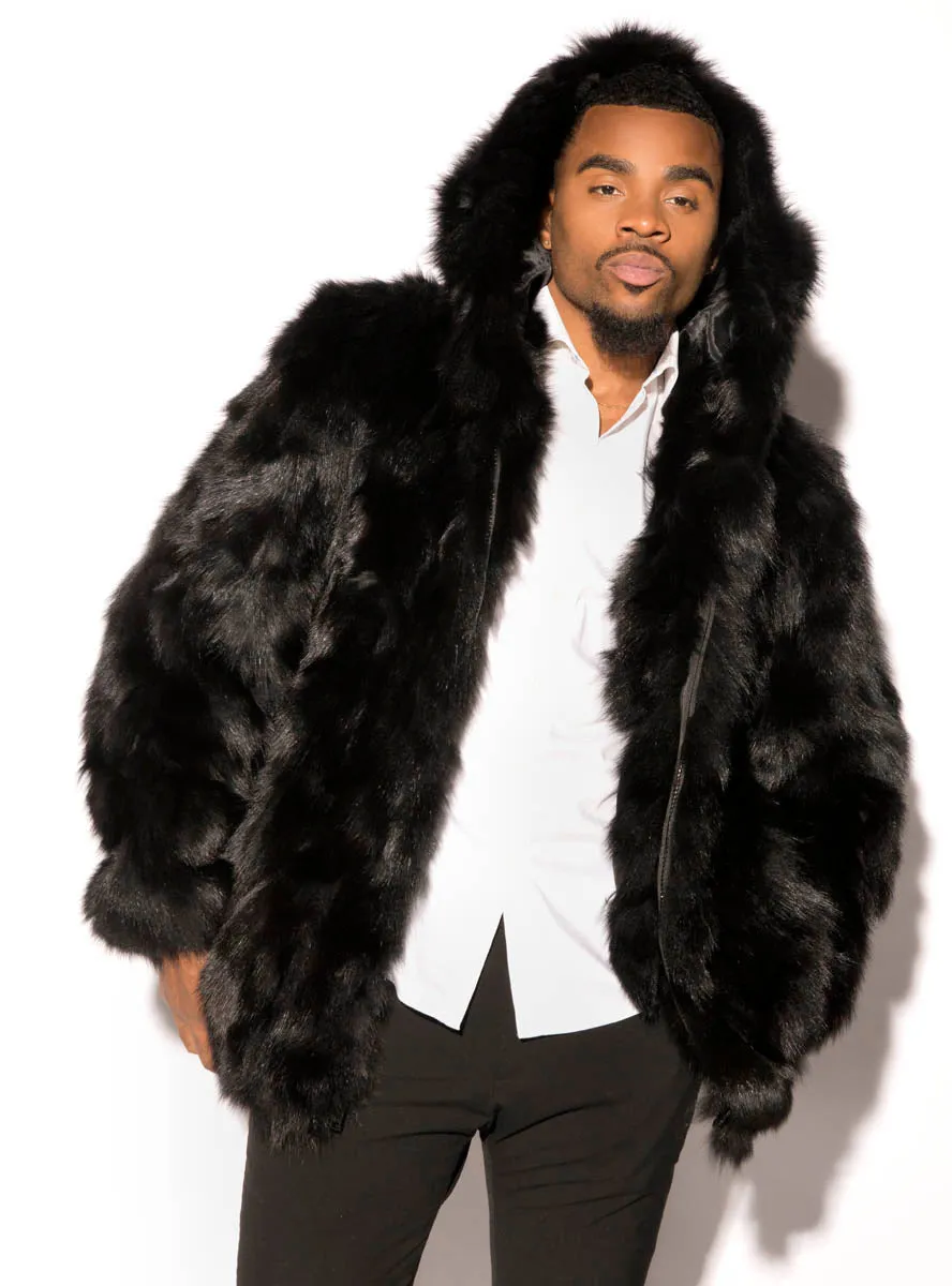 Men's Black Fox Fur Bomber Jacket