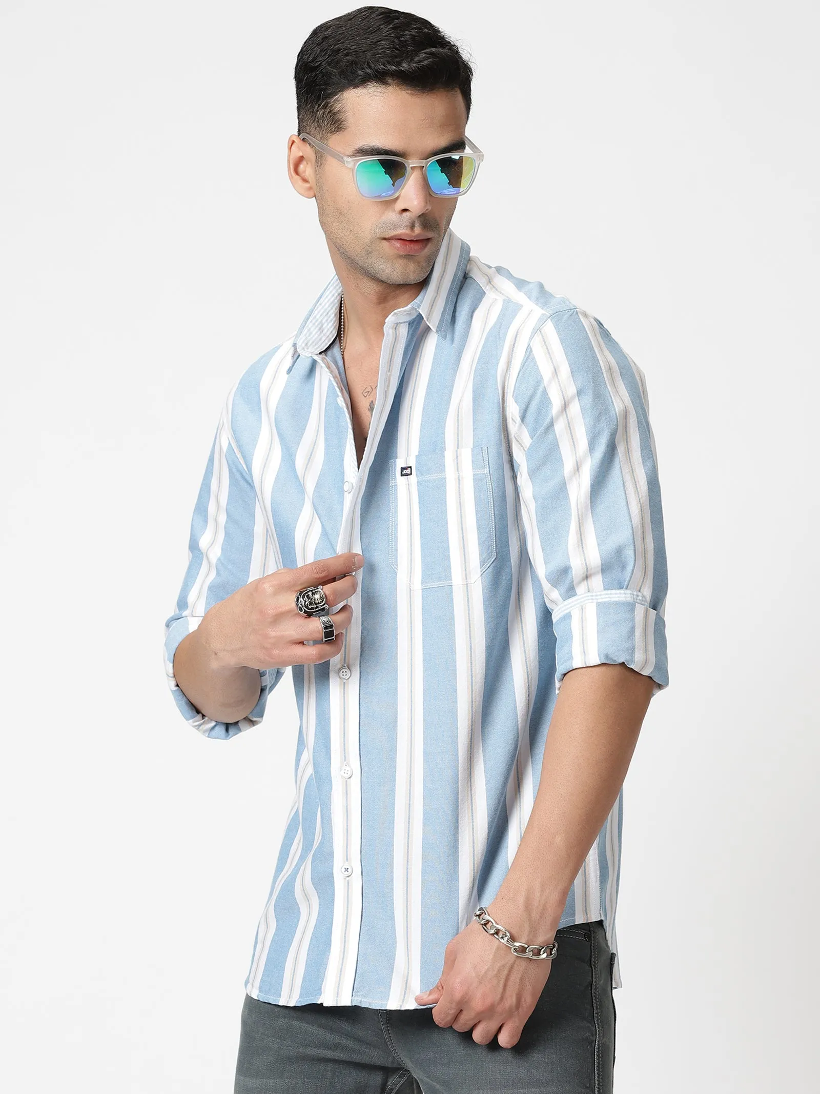 MEN'S BLUE STRIPE SLIM FIT SHIRT