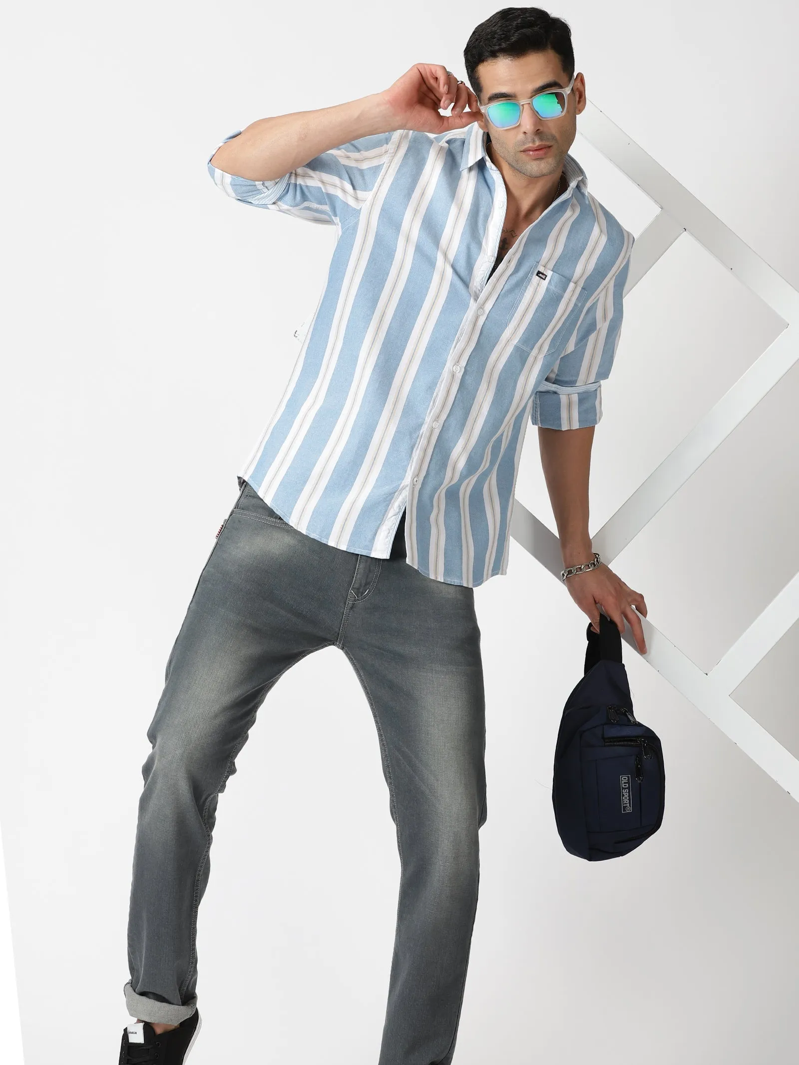 MEN'S BLUE STRIPE SLIM FIT SHIRT