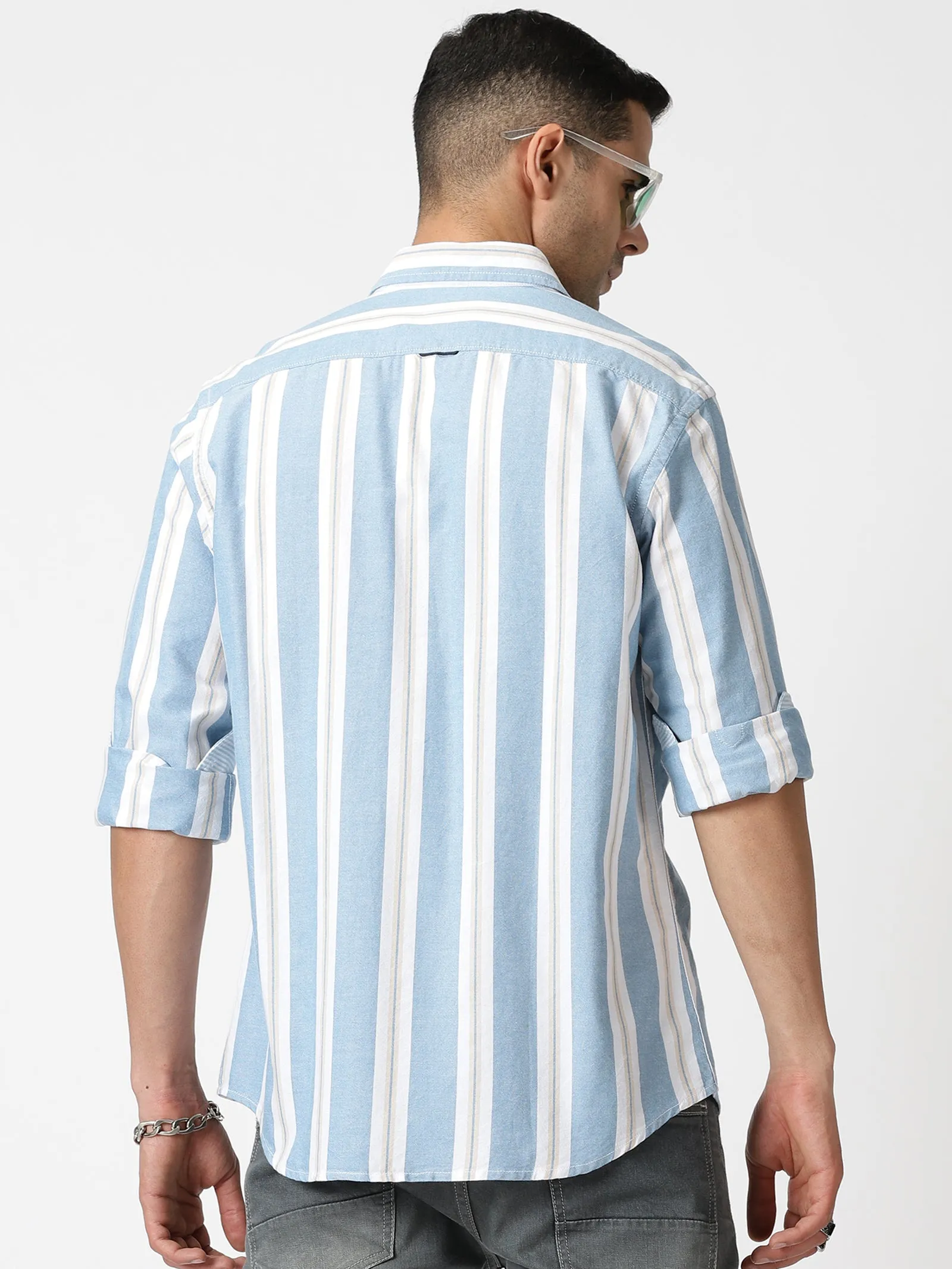 MEN'S BLUE STRIPE SLIM FIT SHIRT