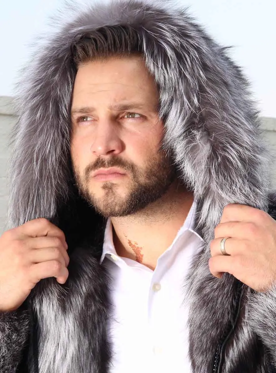 Men's Full Skin Silver Fox Fur Bomber Jacket