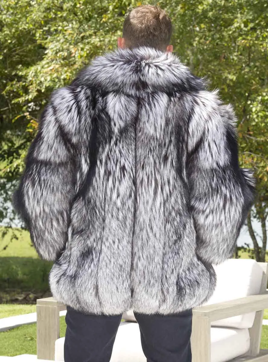 Men's Full Skin Silver Fox Fur Bomber Jacket