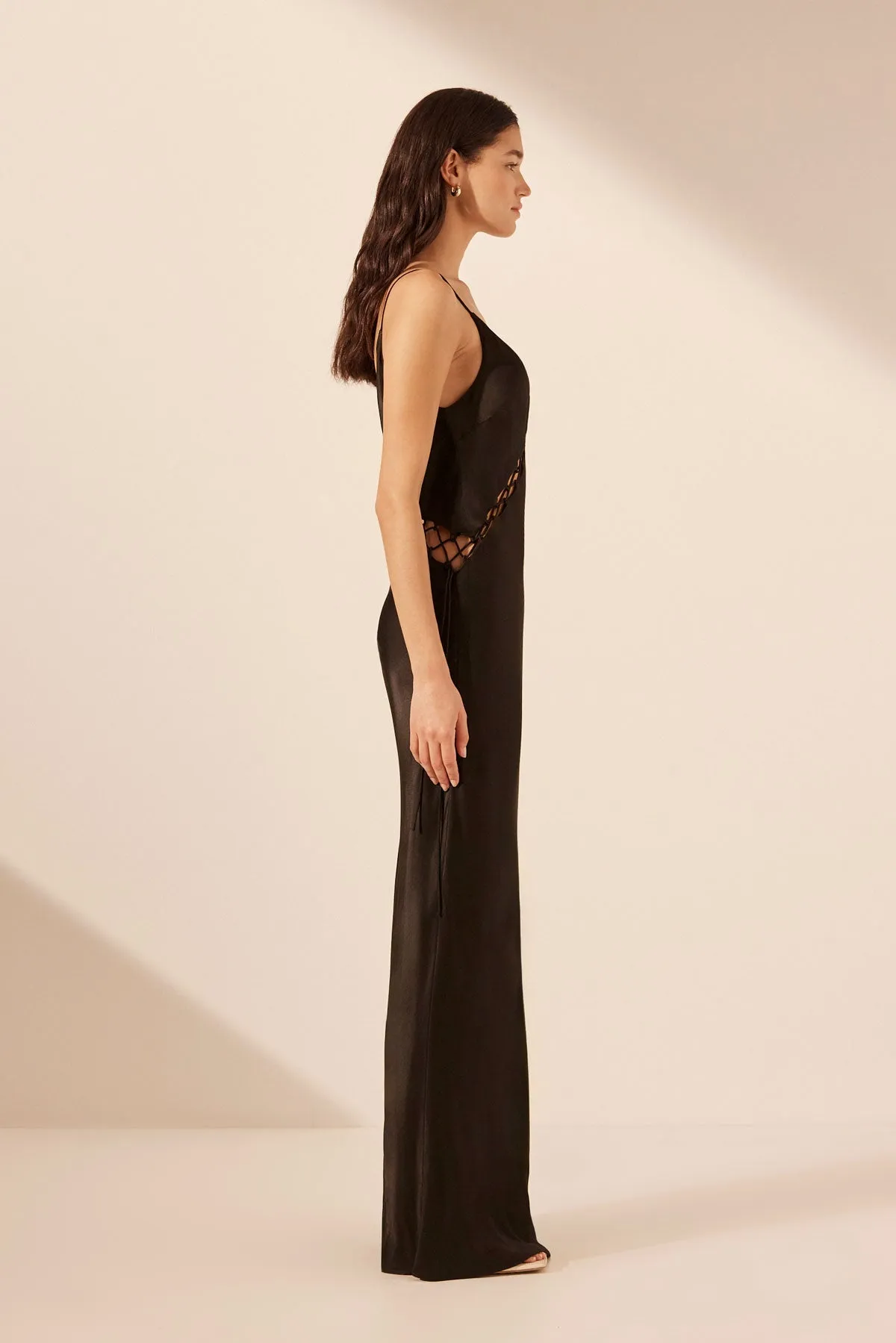 MIA LACE UP MAXI DRESS - BLACK