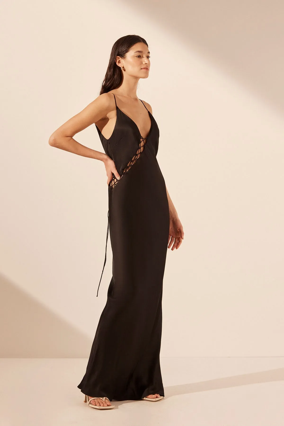 MIA LACE UP MAXI DRESS - BLACK