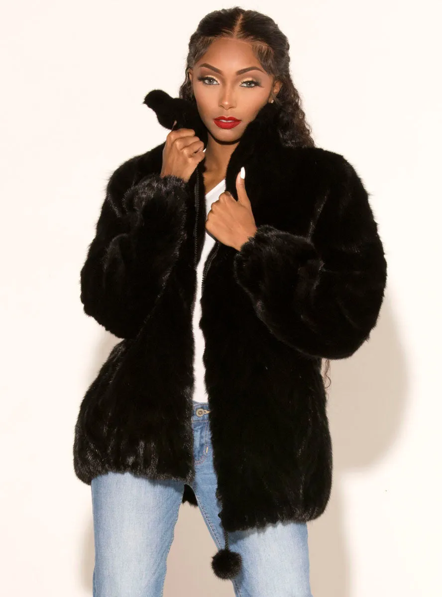 Mink Fur Bomber Jacket with Zip Front