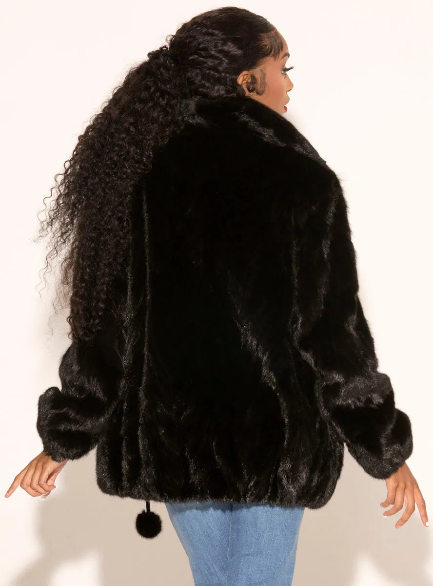 Mink Fur Bomber Jacket with Zip Front