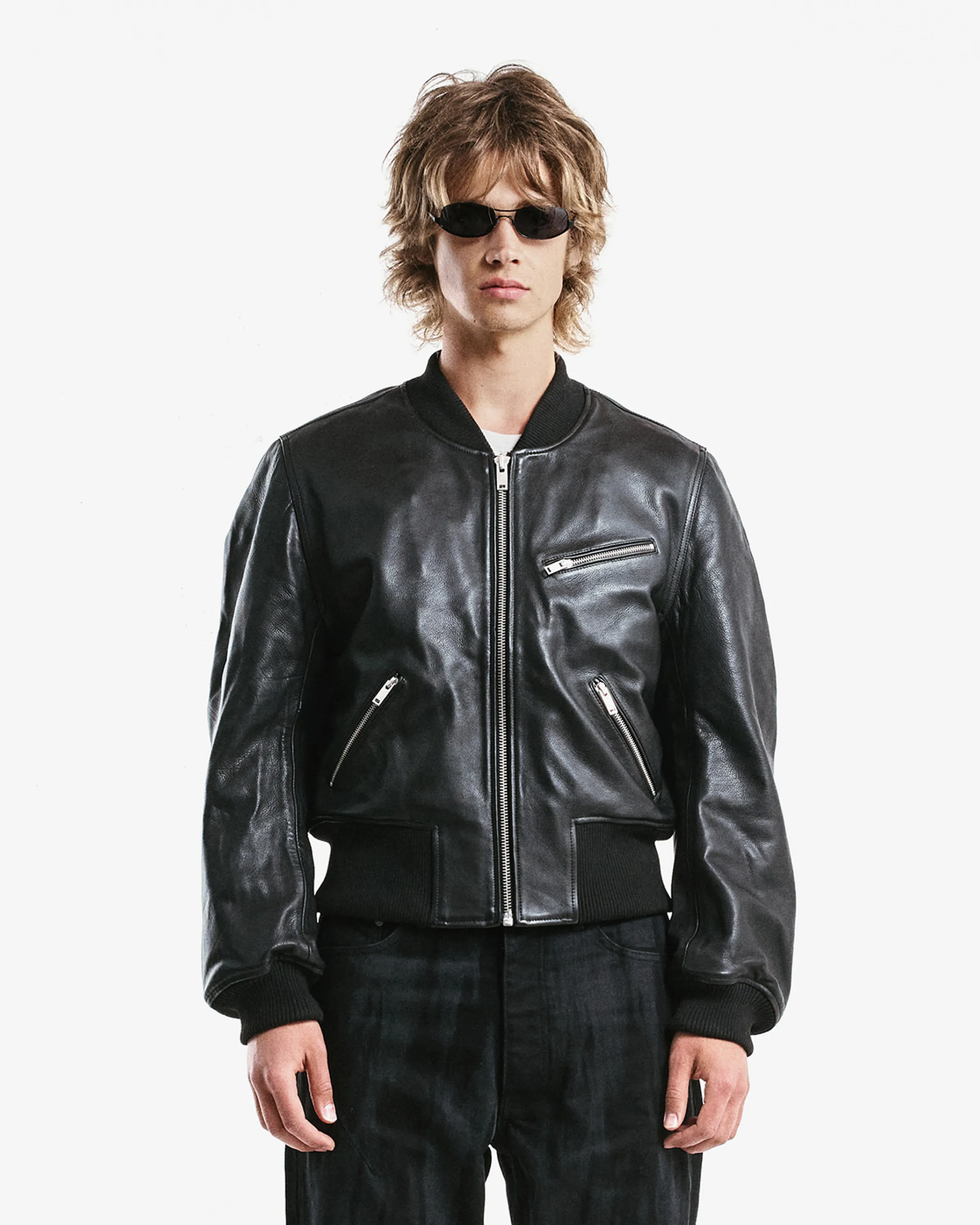 Nappa Calfskin Four-Zip Bomber Jacket