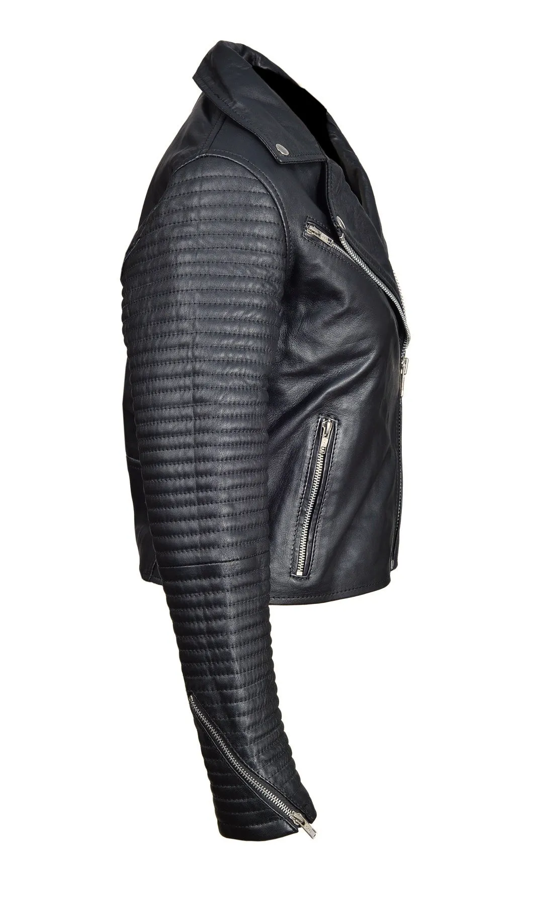 Nyah’s Biker Style Jacket With Ribbed Sleeves