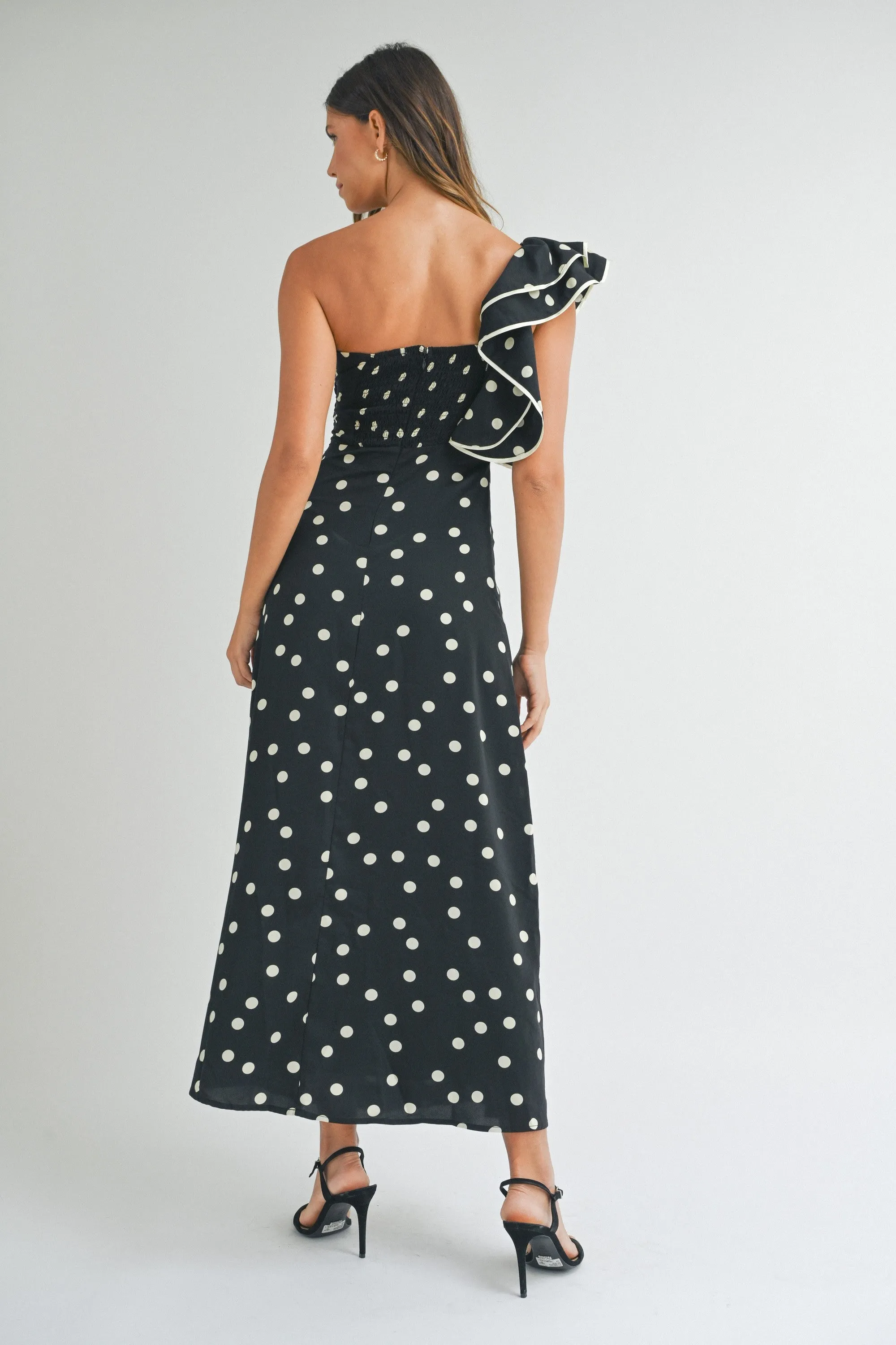 One Shoulder Polka Dot Maxi