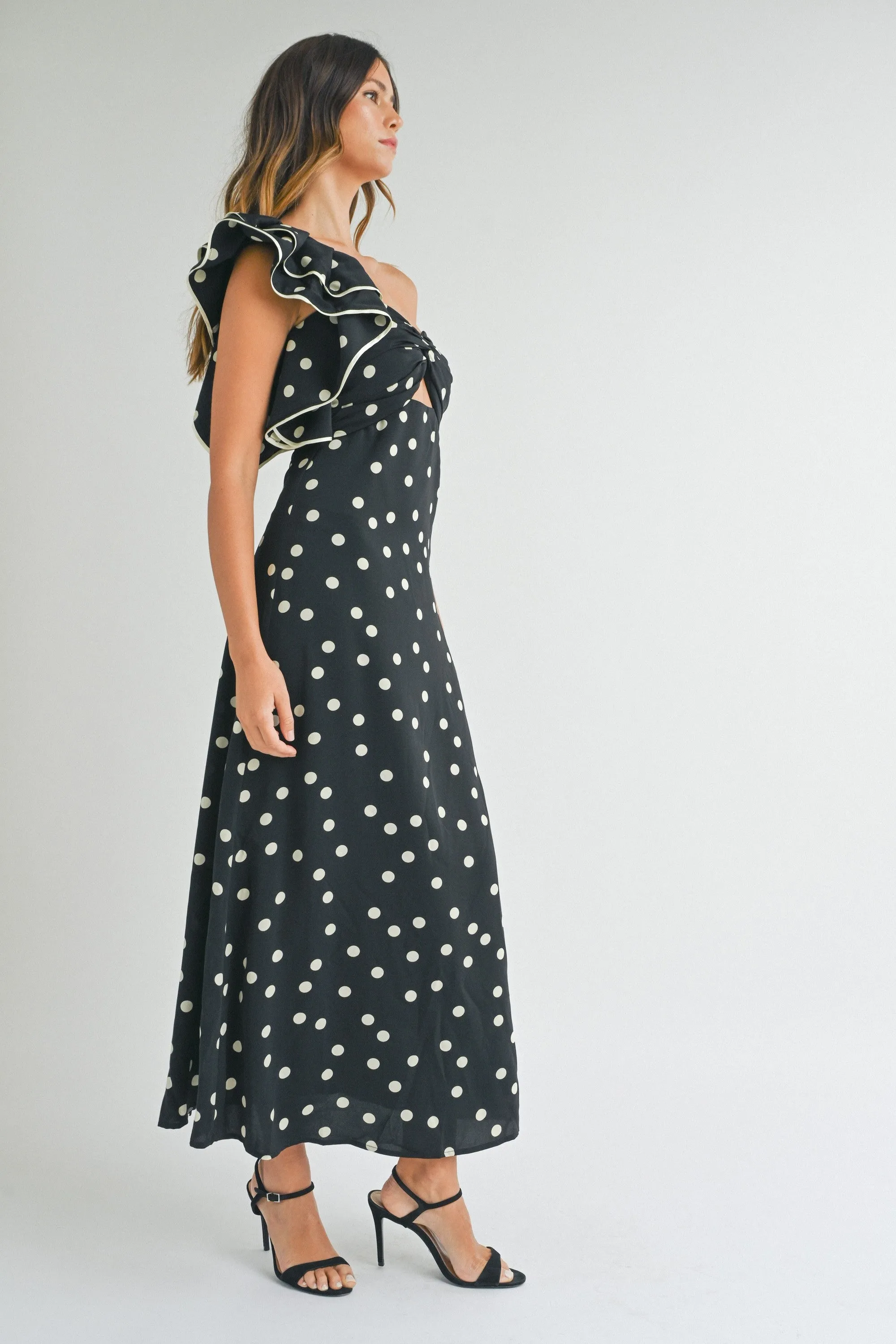 One Shoulder Polka Dot Maxi